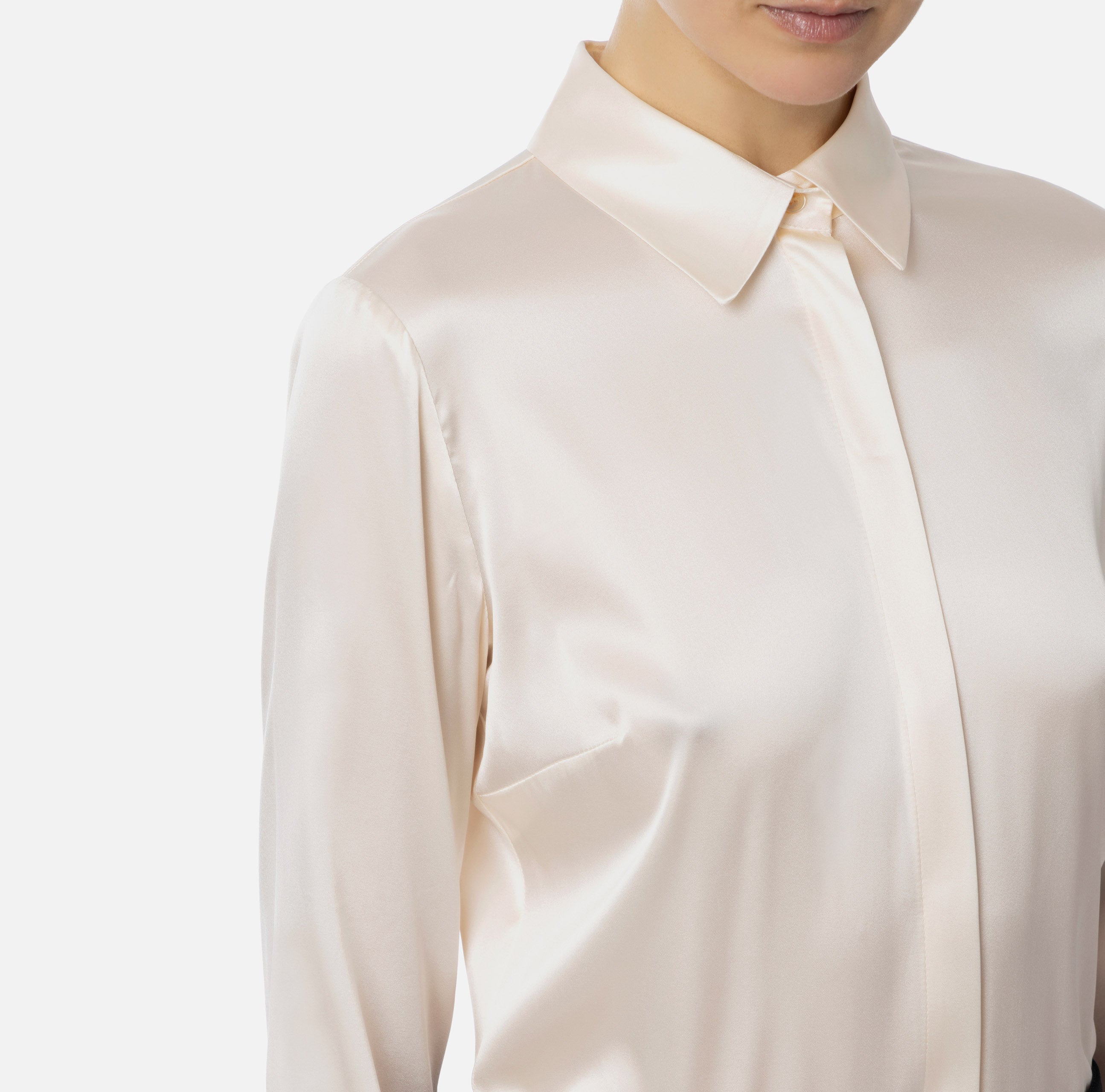 Camicia dritta in raso di seta CA04441E2 193 ELISABETTA FRANCHI Burro 