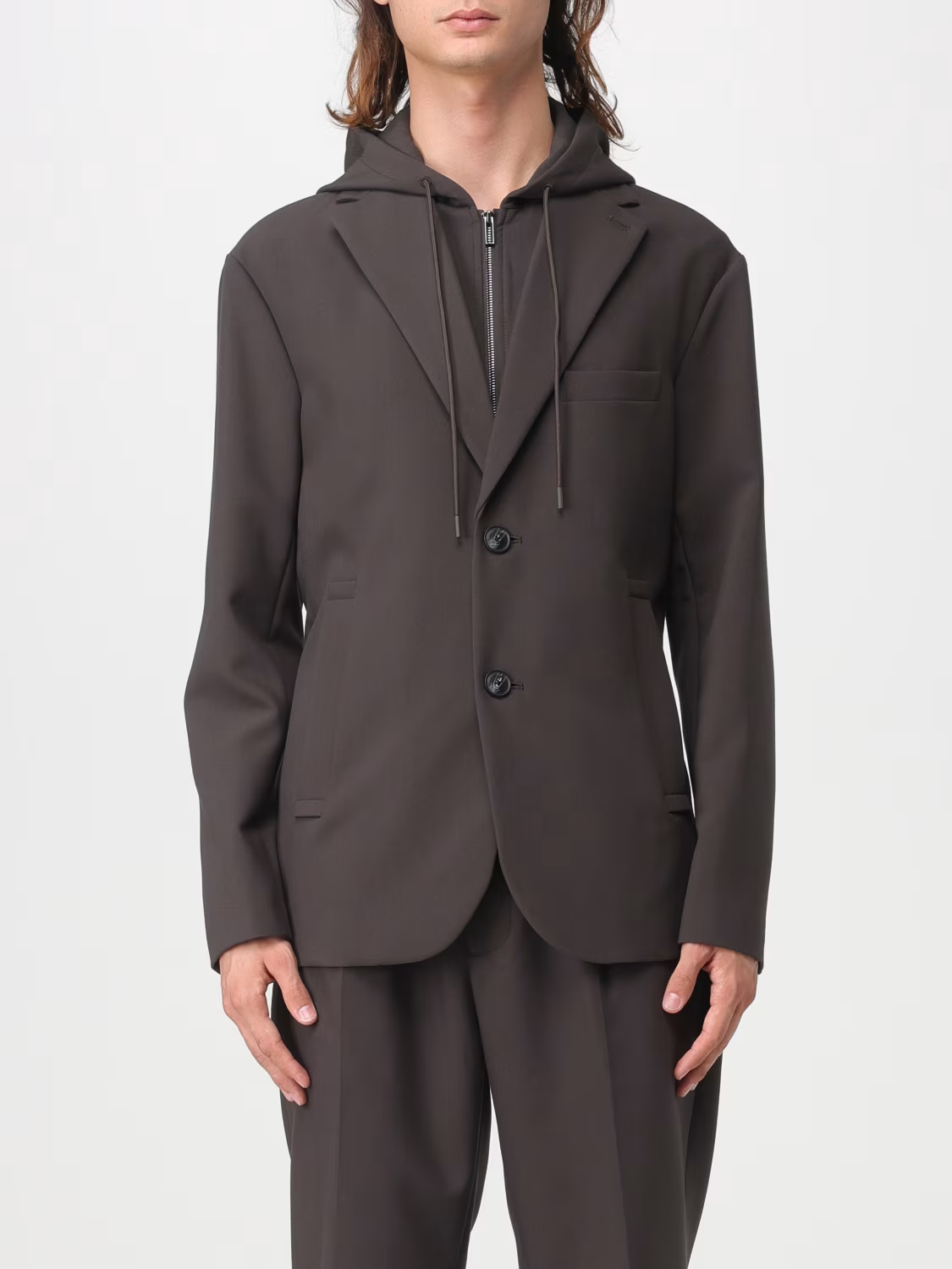 Blazer con pettorina e cappuccio in misto viscosa 6R1G73 1NFTZ 05A6 EMPORIO ARMANI Verde militare 