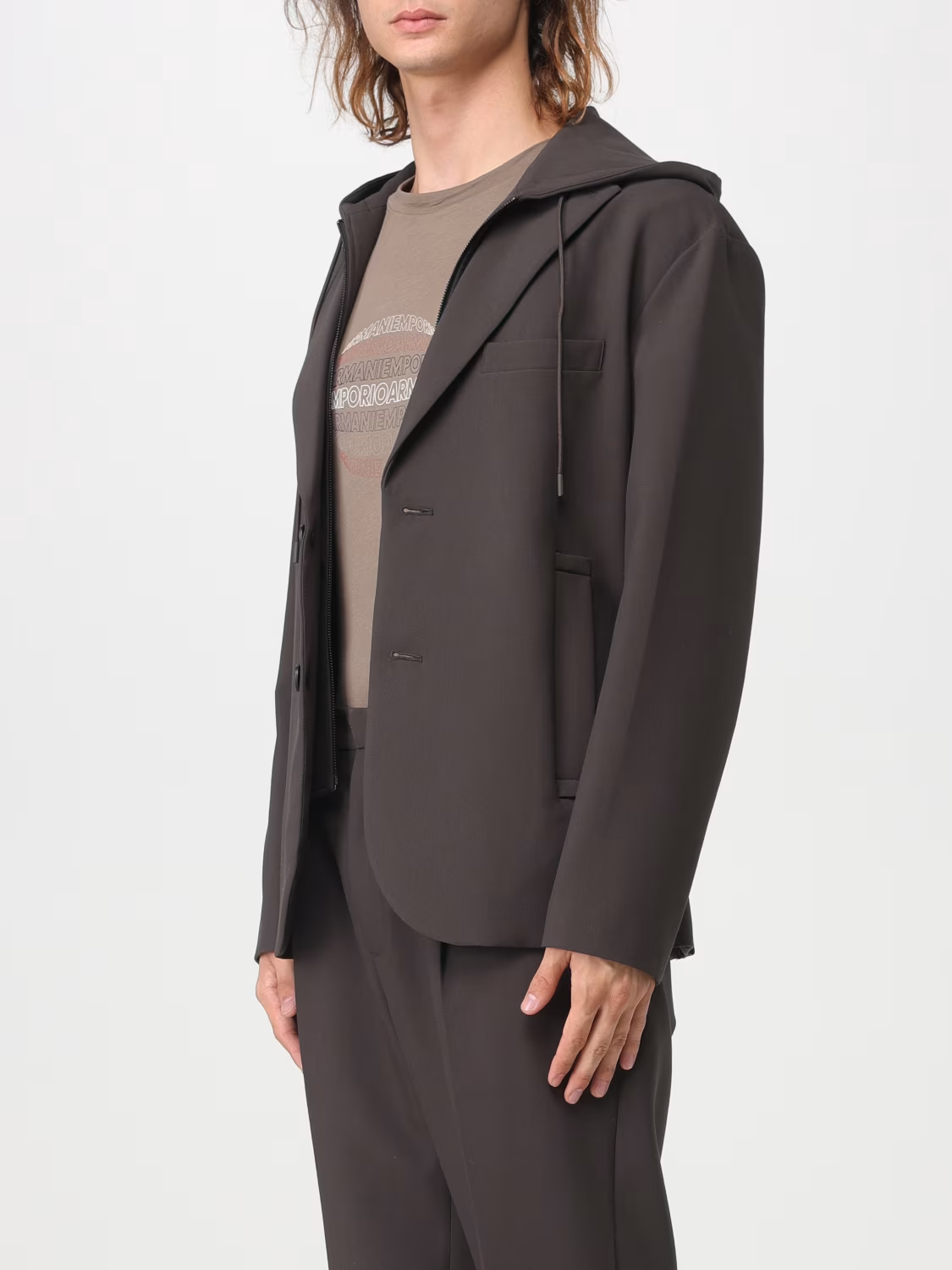 Blazer con pettorina e cappuccio in misto viscosa 6R1G73 1NFTZ 05A6 EMPORIO ARMANI Verde militare 