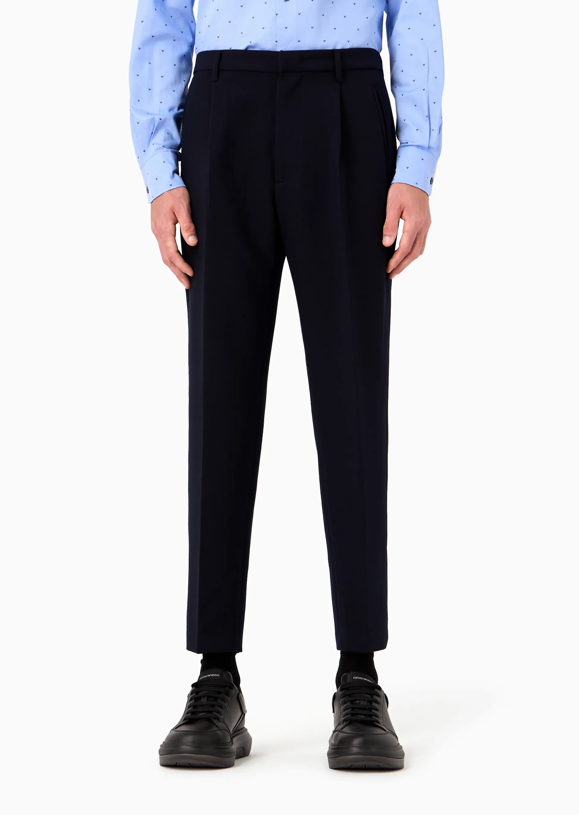 Pantaloni in misto viscosa soft con pinces e tasche a filetto 6R1PC6 1NFTZ 0920 EMPORIO ARMANI Blu navy 