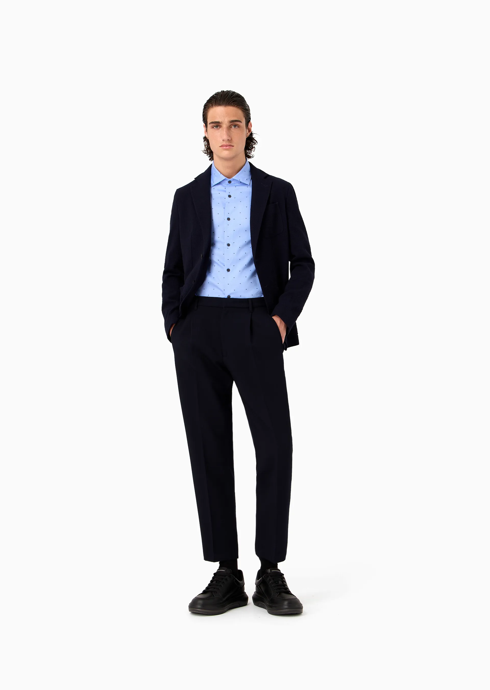 Pantaloni in misto viscosa soft con pinces e tasche a filetto 6R1PC6 1NFTZ 0920 EMPORIO ARMANI Blu navy 