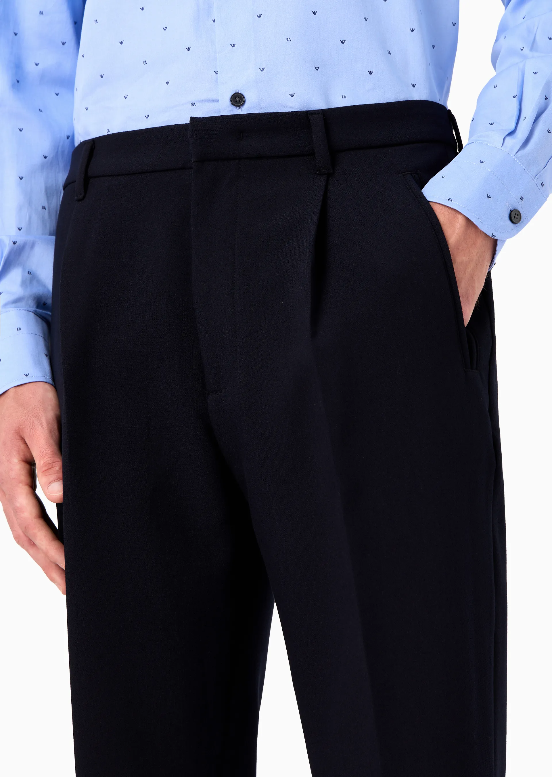Pantaloni in misto viscosa soft con pinces e tasche a filetto 6R1PC6 1NFTZ 0920 EMPORIO ARMANI Blu navy 