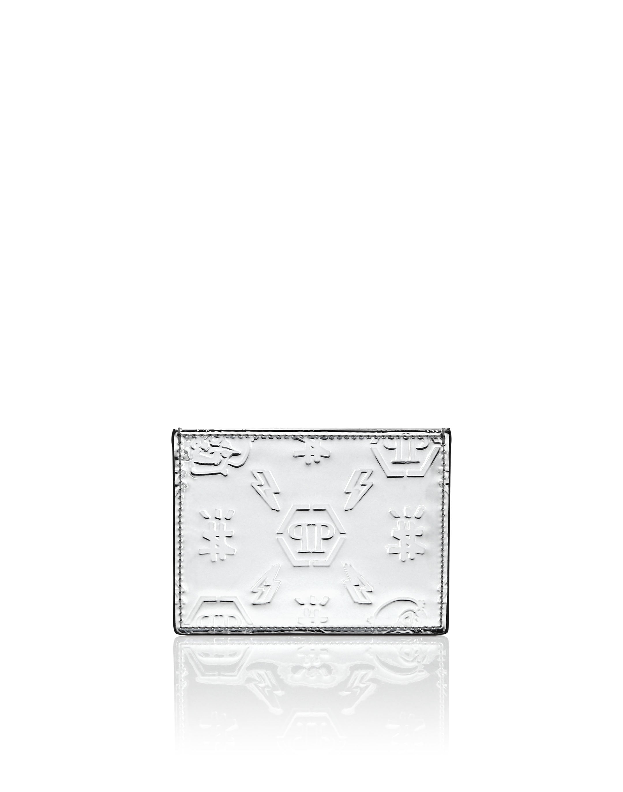 Portacarte in pelle specchiata MVG0513 PLE010N 70 PHILIPP PLEIN Silver 