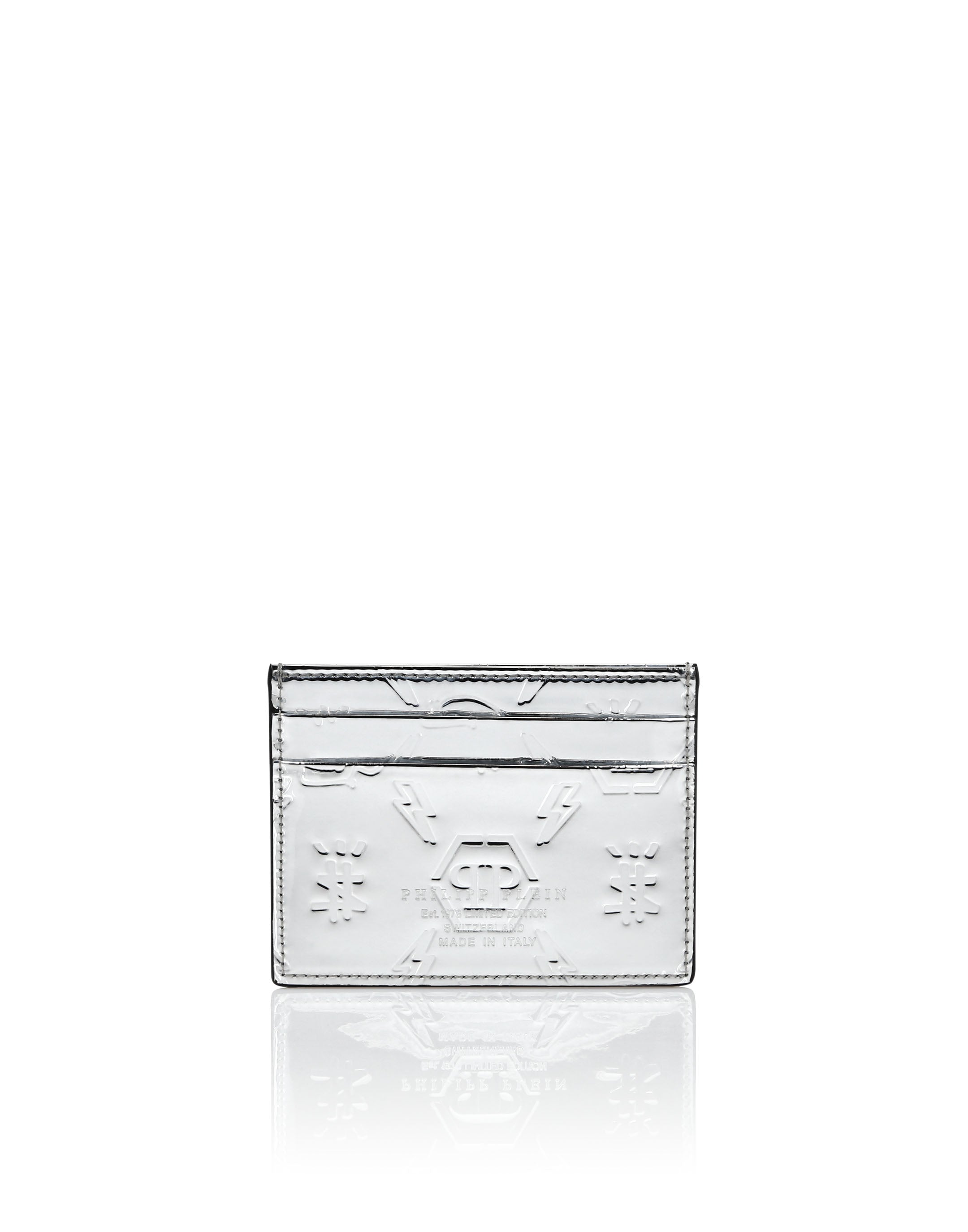 Portacarte in pelle specchiata MVG0513 PLE010N 70 PHILIPP PLEIN Silver 