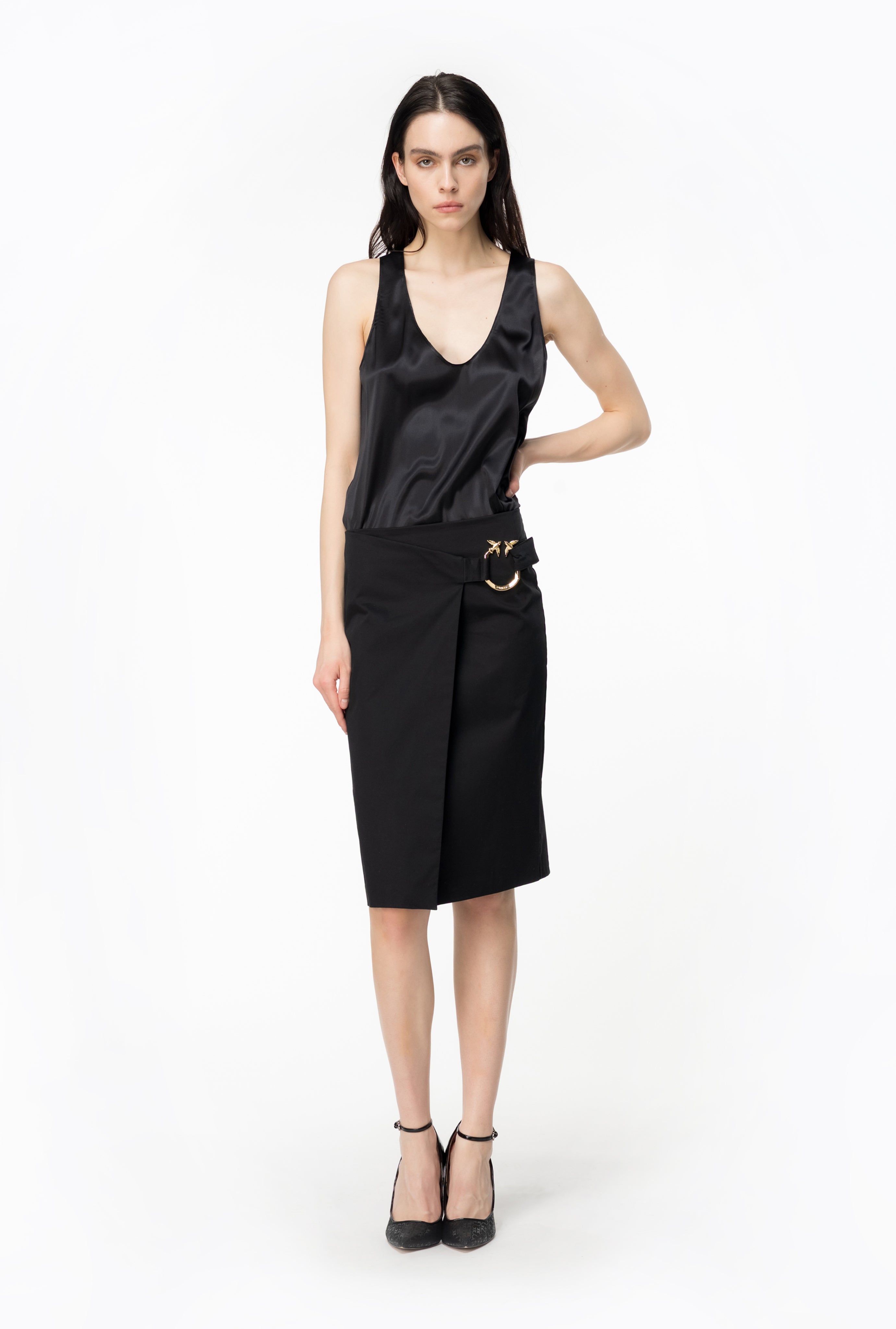 Top smanicato in satin di seta 103028A1RI Z99 PINKO Nero 