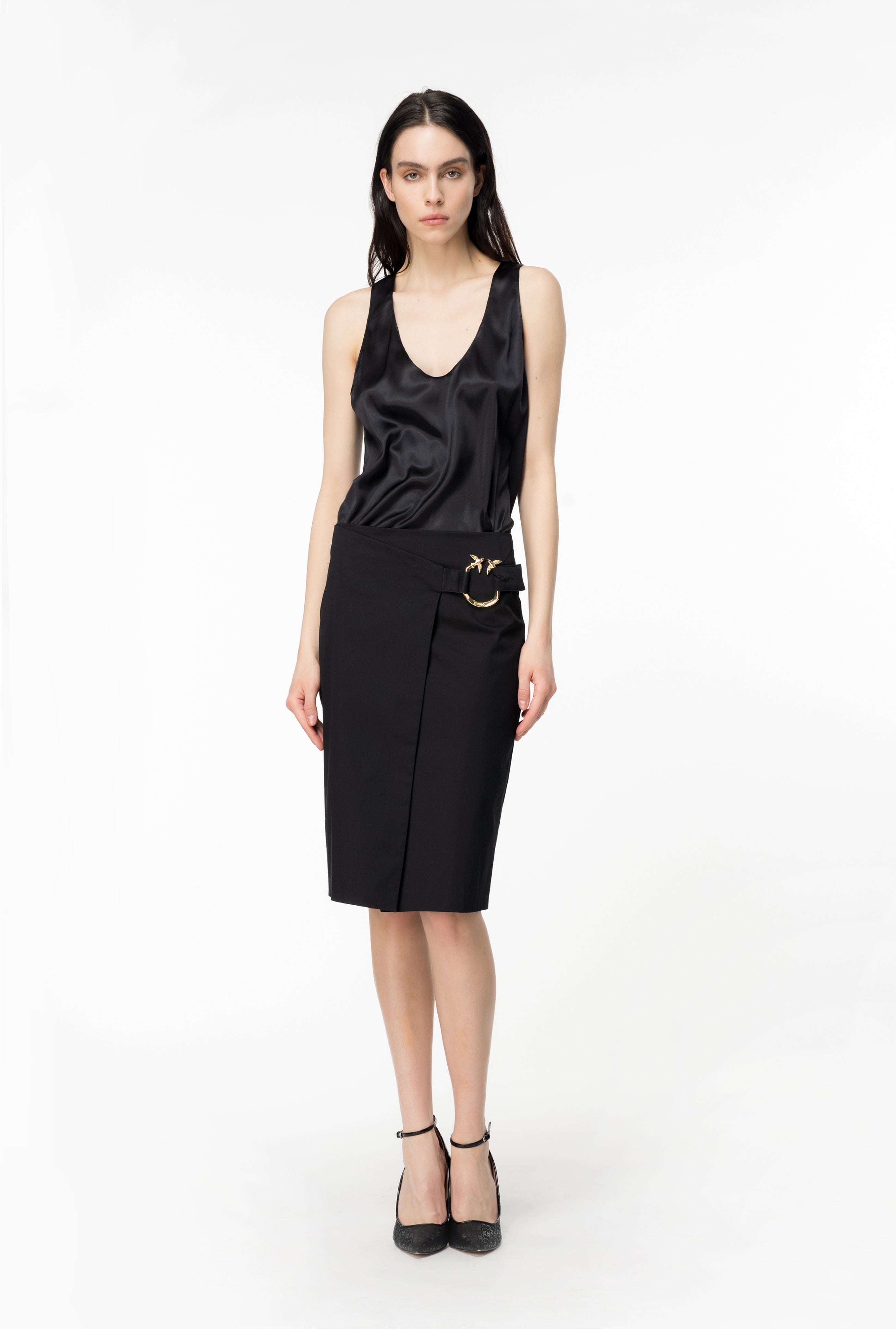 Top smanicato in satin di seta 103028A1RI Z99 PINKO Nero 