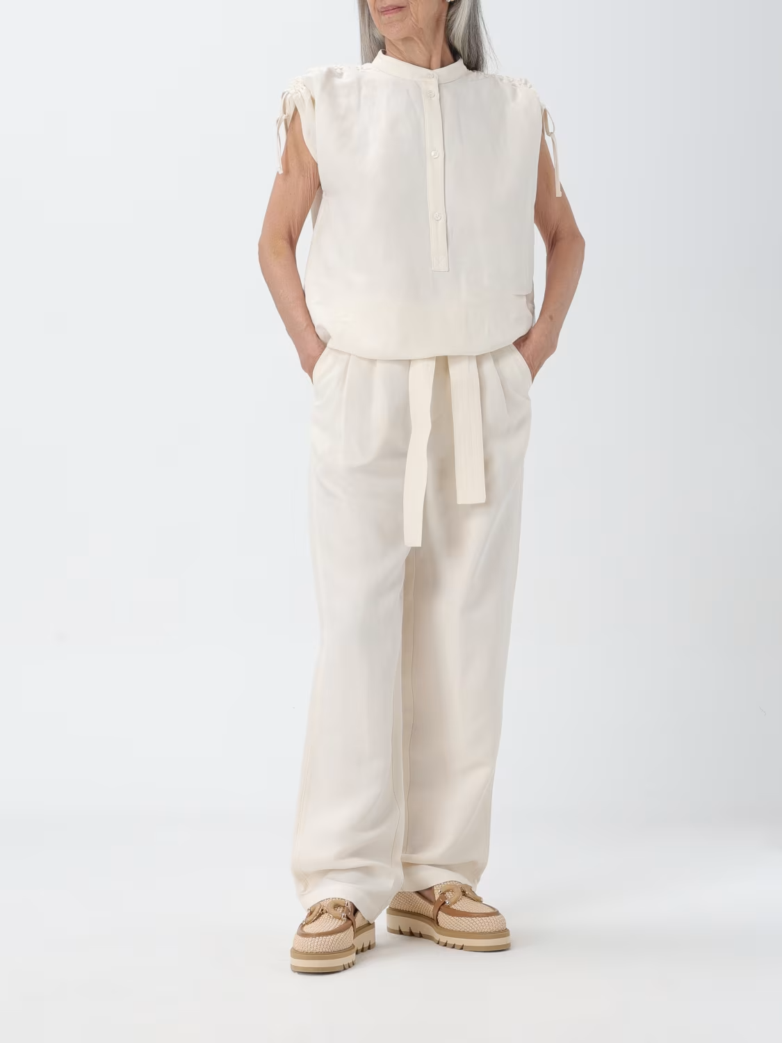 Pantalone largo con cintura in vita CFWWTR0151FRUT3043 8178 WOOLRICH White 