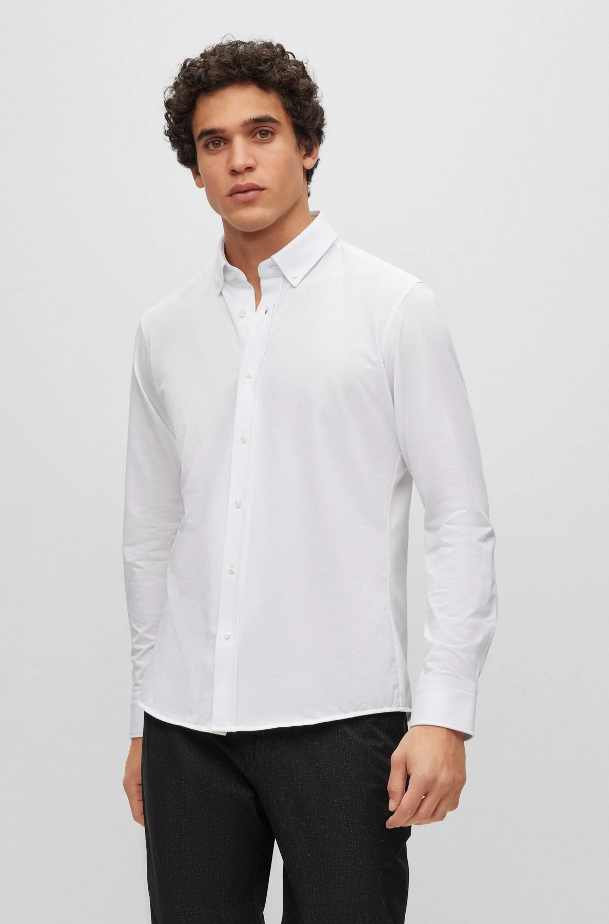 Camicia regular fit con botton down al collo 50469378 10239284 01 100 BOSS White 