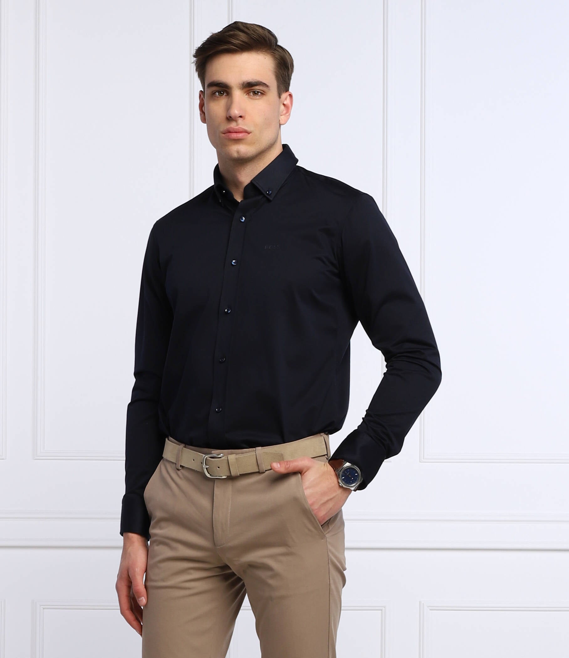 Camicia regular fit con botton down al collo 50469378 10239284 01 410 BOSS Navy 