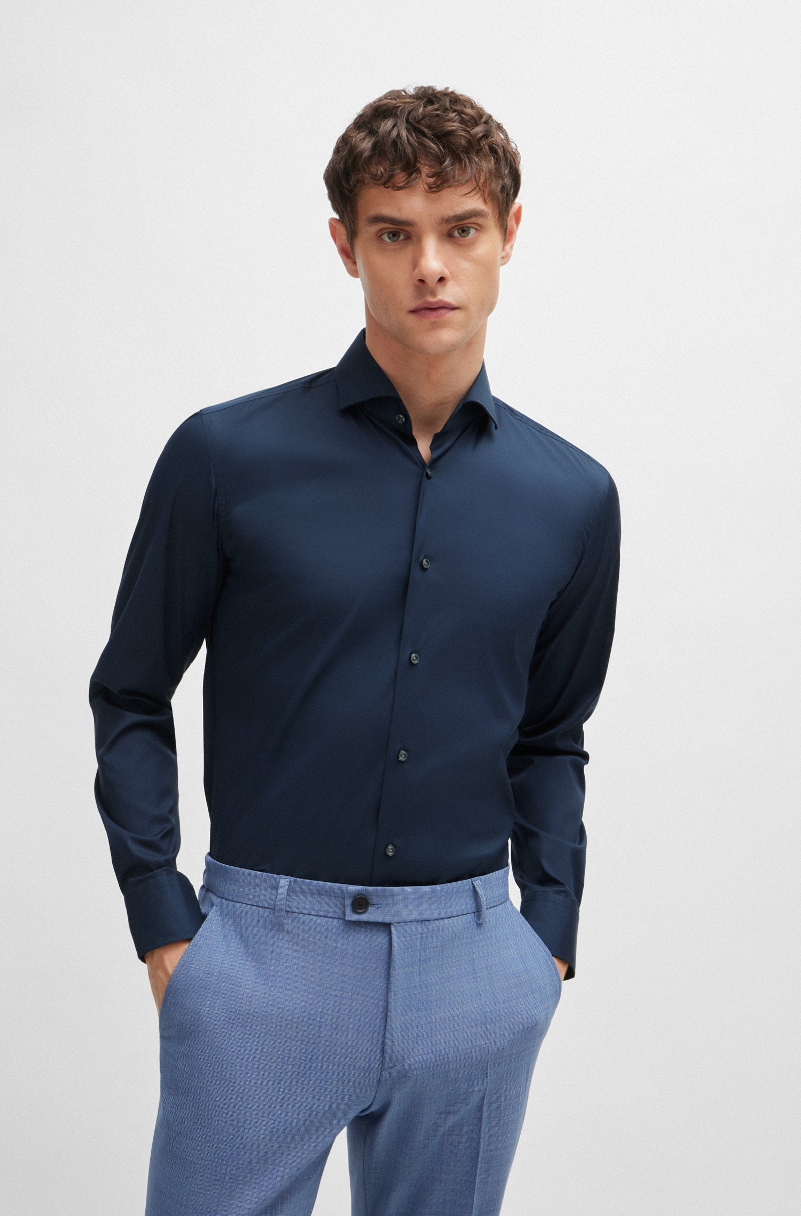 Camicia slim fit in cotone elasticizzato 50479915 10151300 03 410 BOSS Blue 