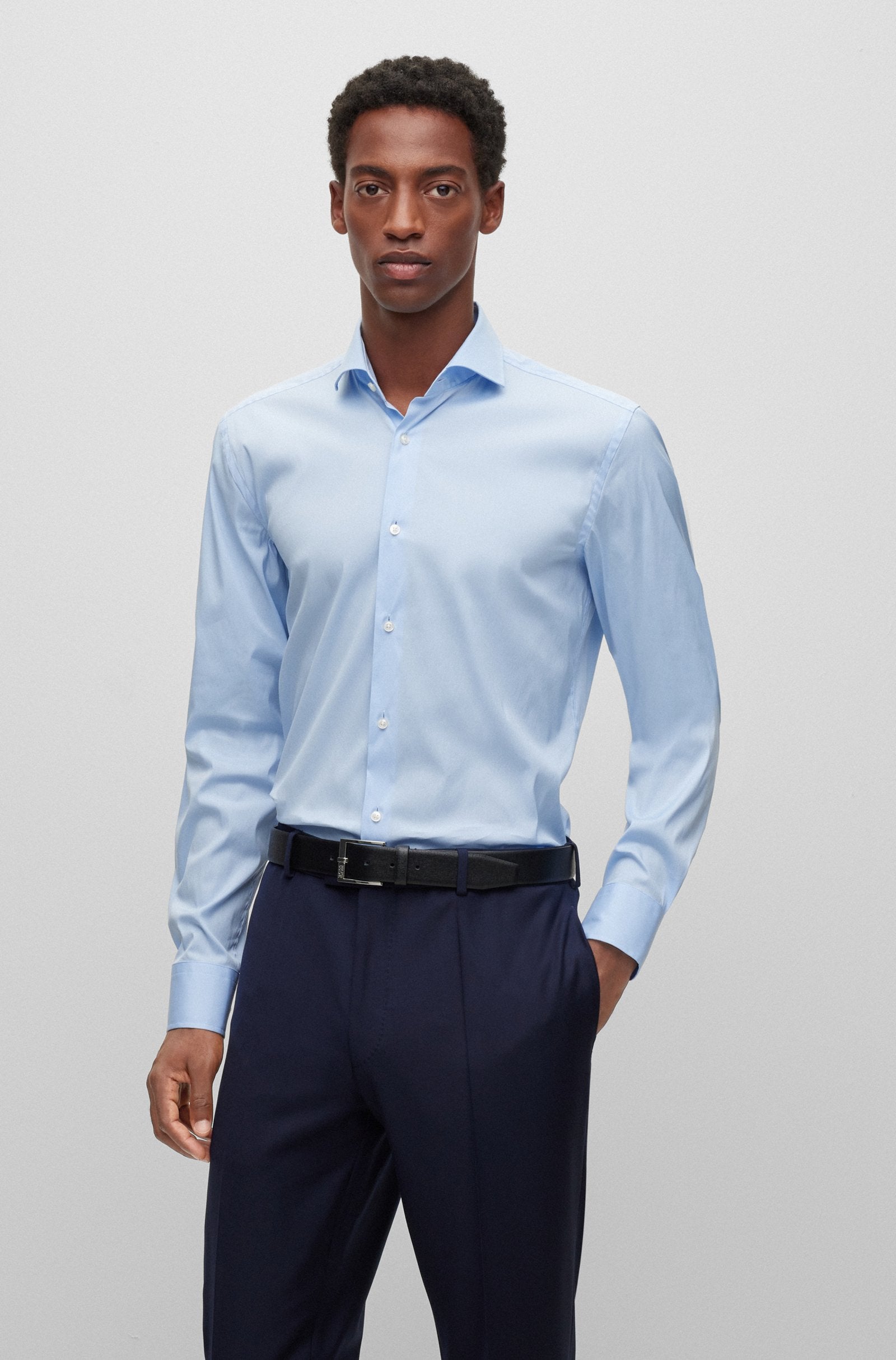 Camicia slim fit in cotone elasticizzato 50479915 10151300 03 450 BOSS Light pastel blue 