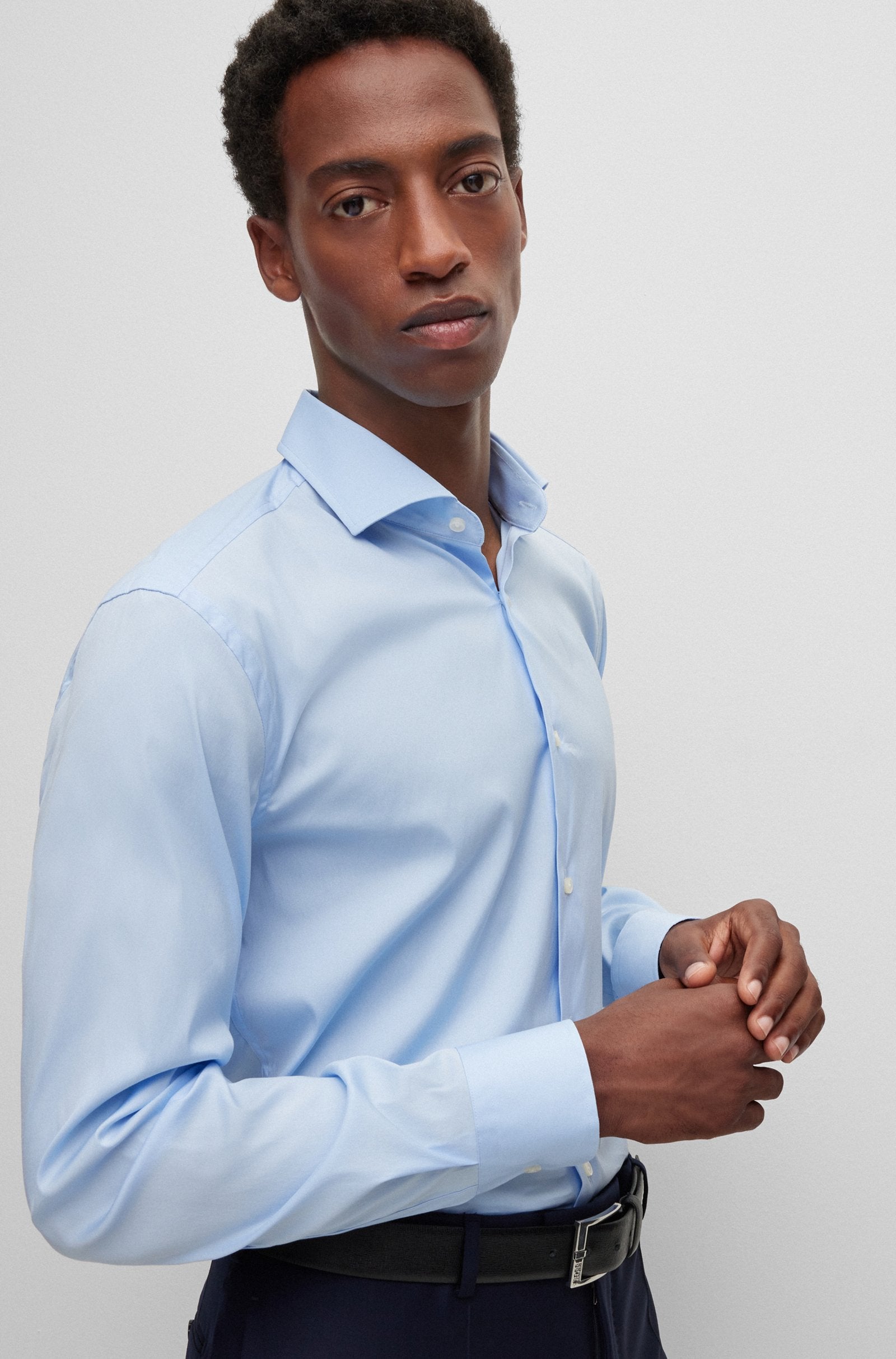 Camicia slim fit in cotone elasticizzato 50479915 10151300 03 450 BOSS Light pastel blue 