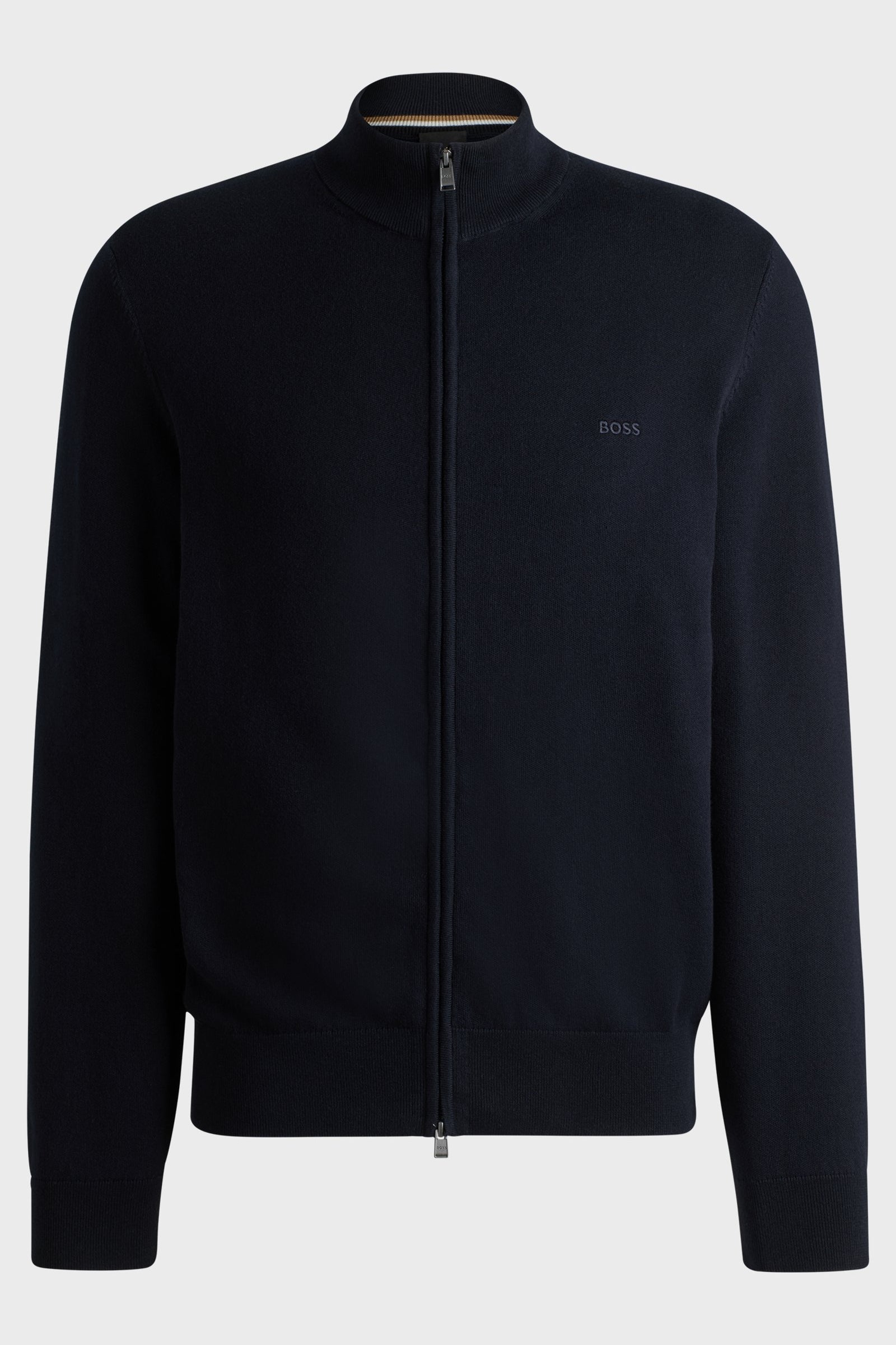 Cardigan in cotone con zip e logo ricamato 50505998 10255178 01 404 BOSS Dark blue 