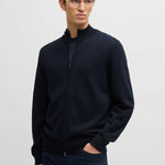 Cardigan in cotone con zip e logo ricamato 50505998 10255178 01 404 BOSS Dark blue 