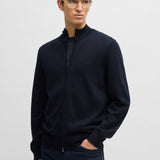 Cardigan in cotone con zip e logo ricamato 50505998 10255178 01 404 BOSS Dark blue 