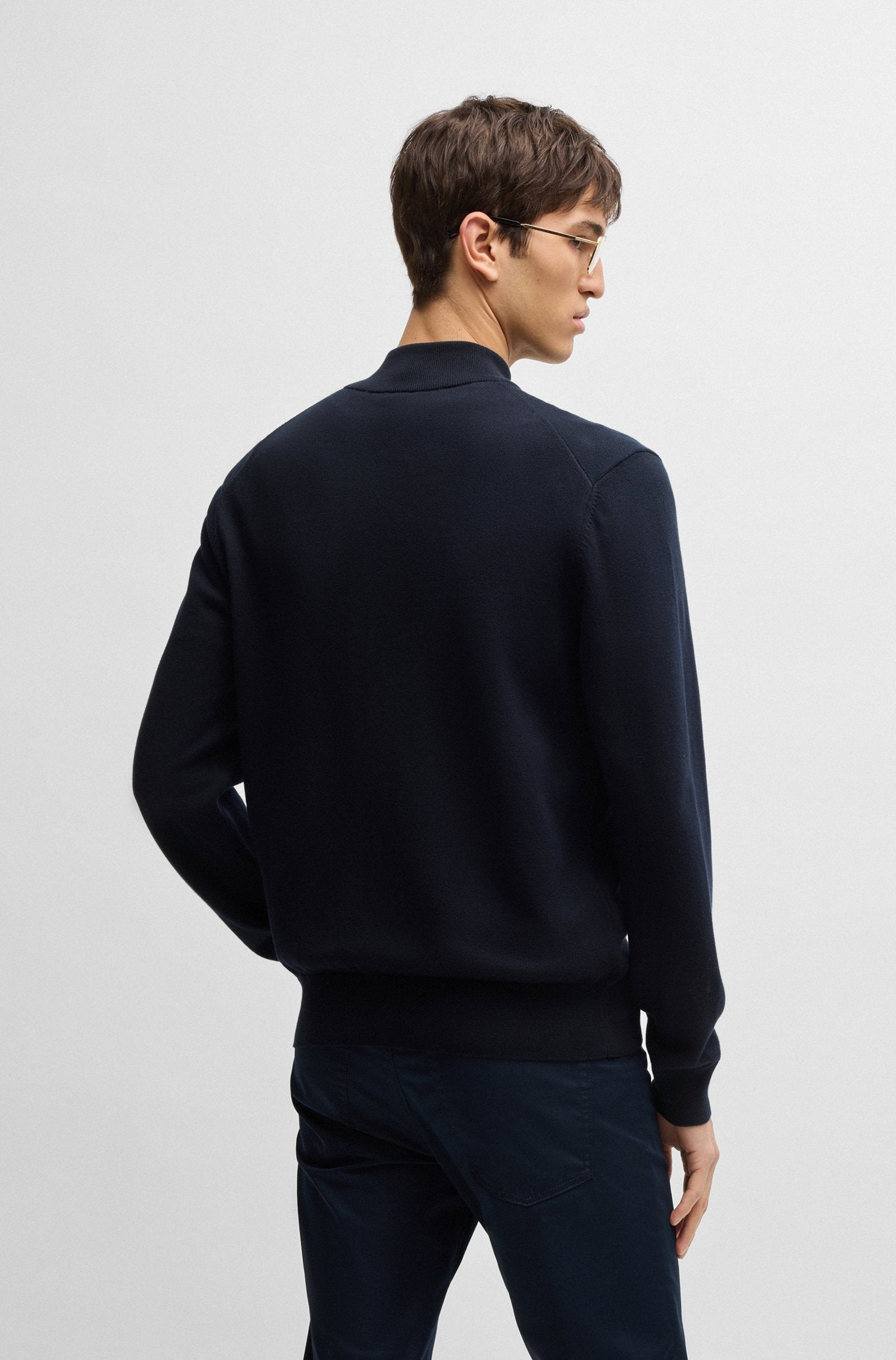 Cardigan in cotone con zip e logo ricamato 50505998 10255178 01 404 BOSS Dark blue 