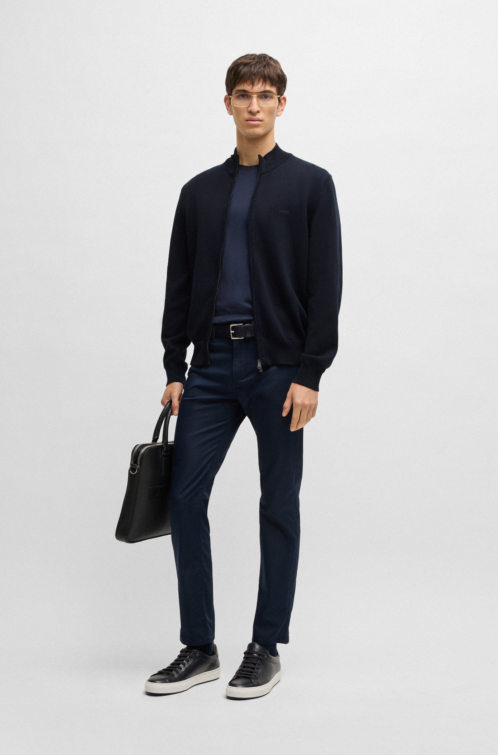 Cardigan in cotone con zip e logo ricamato 50505998 10255178 01 404 BOSS Dark blue 