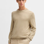 Maglia girocollo in cotone 50506022 10255187 01 275 BOSS Light beige 