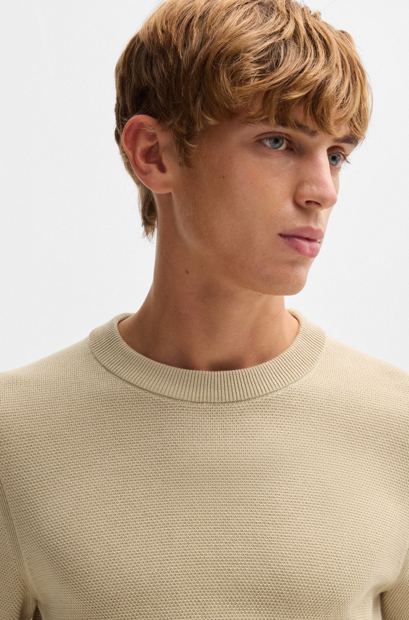 Maglia girocollo in cotone 50506022 10255187 01 275 BOSS Light beige 