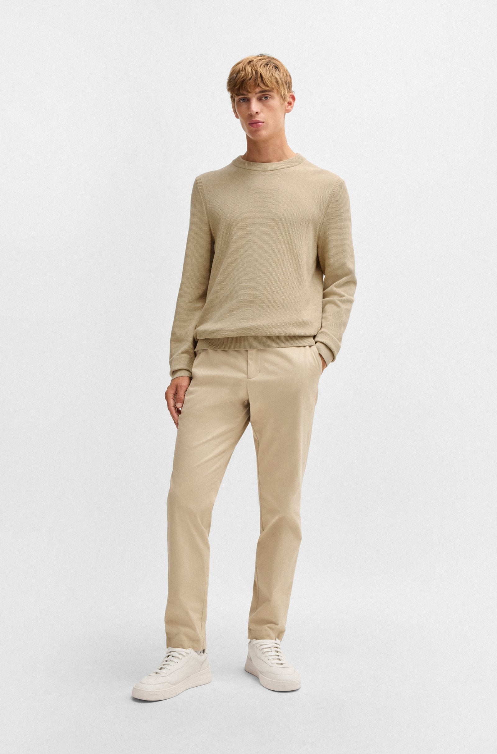 Maglia girocollo in cotone 50506022 10255187 01 275 BOSS Light beige 