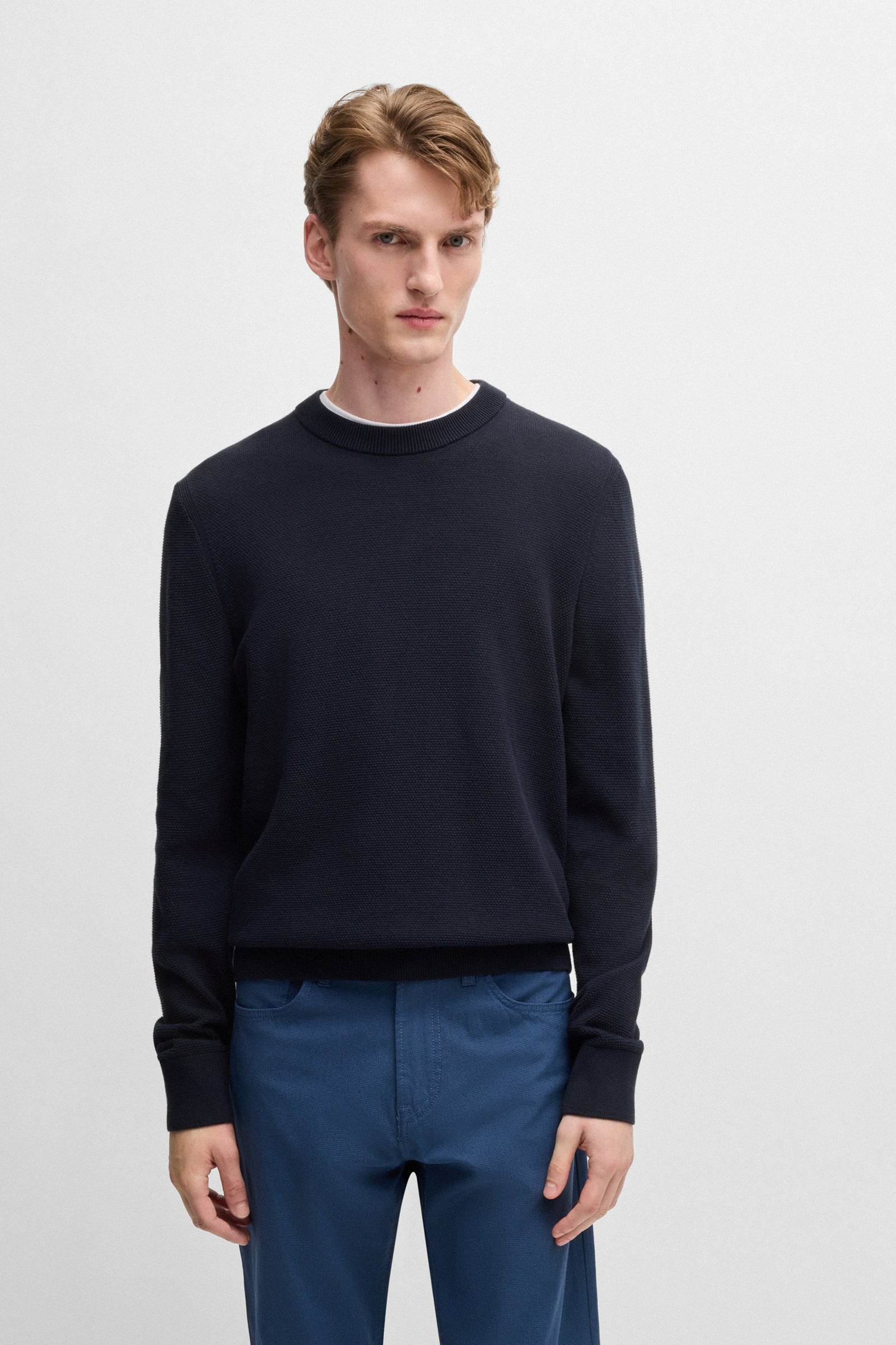 Maglia girocollo in cotone 50506022 10255187 01 404 BOSS Dark blue 