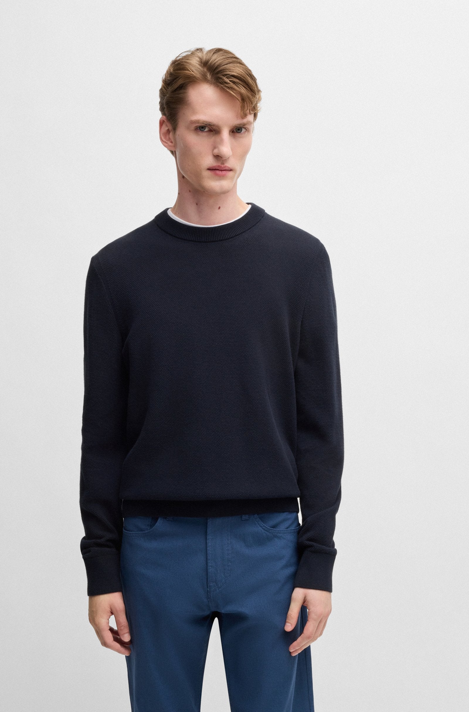 Maglia girocollo in cotone 50506022 10255187 01 404 BOSS Dark blue 