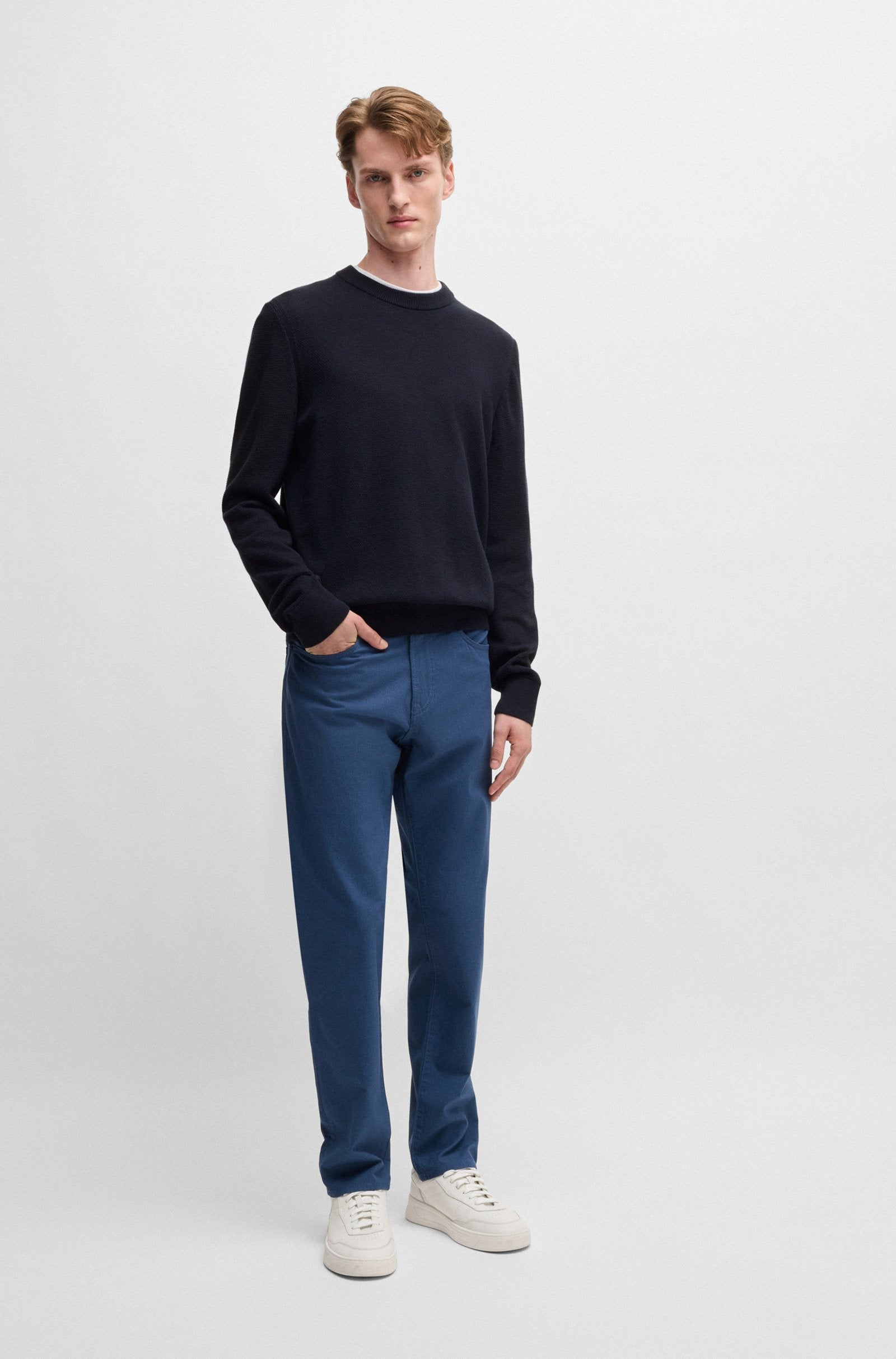 Maglia girocollo in cotone 50506022 10255187 01 404 BOSS Dark blue 