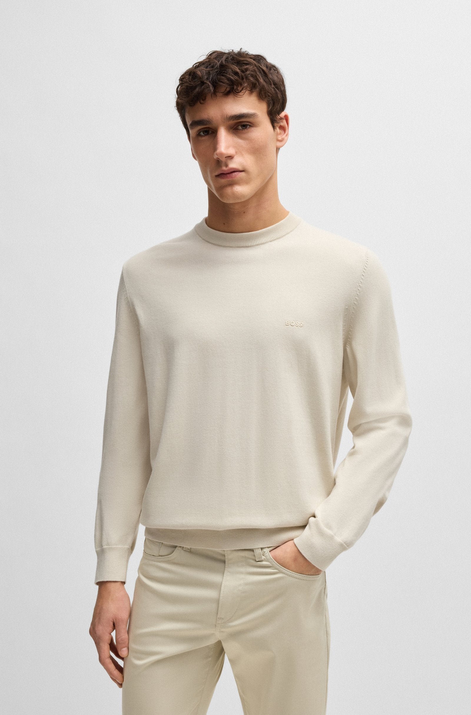Maglia girocollo in cotone 50506023 10255186 01 131 BOSS Open white 