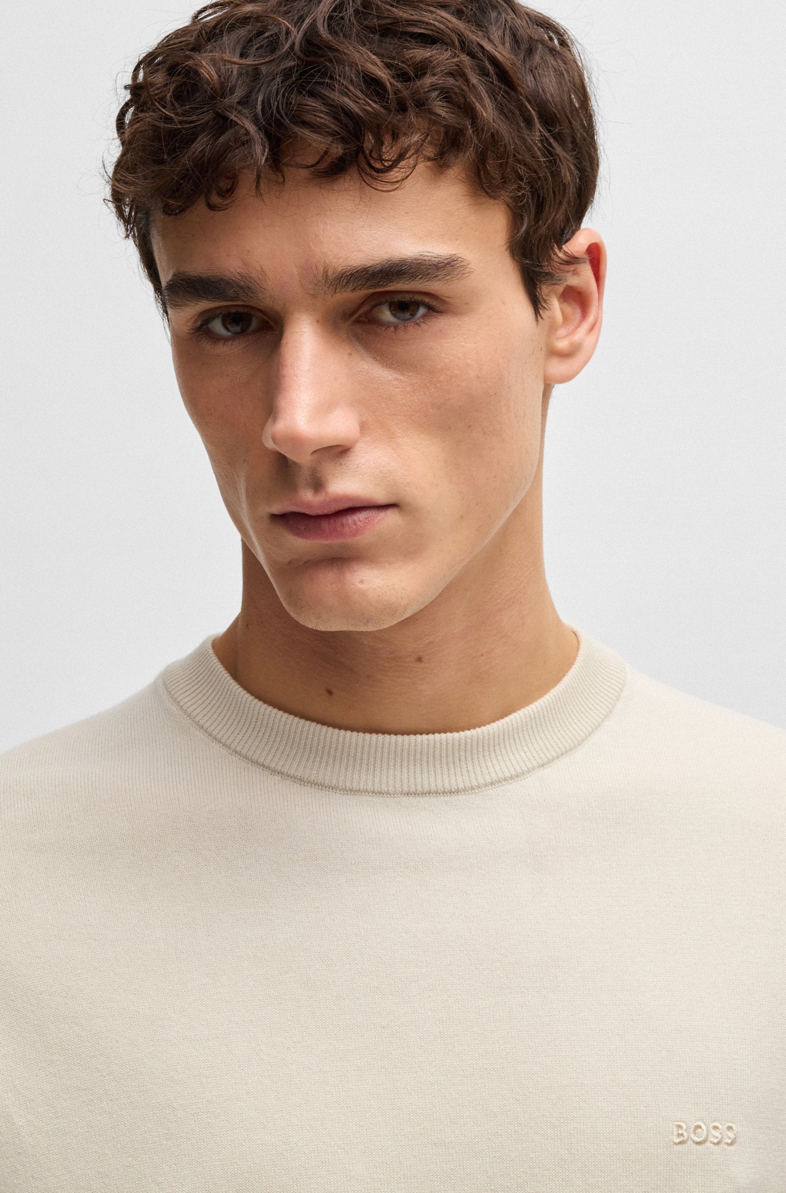Maglia girocollo in cotone 50506023 10255186 01 131 BOSS Open white 