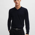 Maglia scollo a V 50506042 10255193 01 404 BOSS Dark blue 