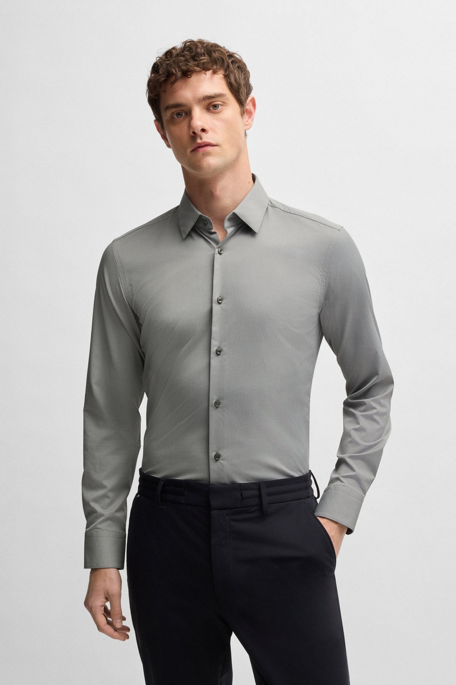 Camicia in microfibra slim 50539403 10270763 01 404 BOSS Dark blue 