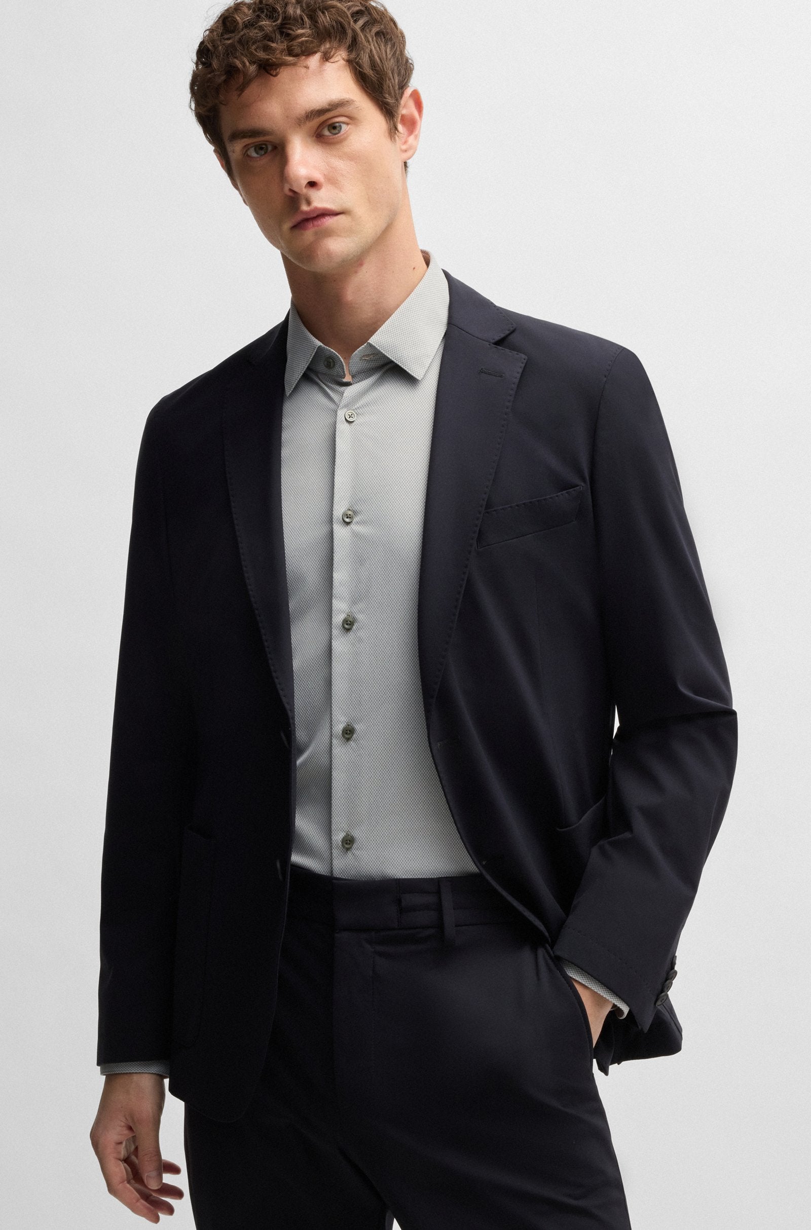 Camicia in microfibra slim 50539403 10270763 01 404 BOSS Dark blue 