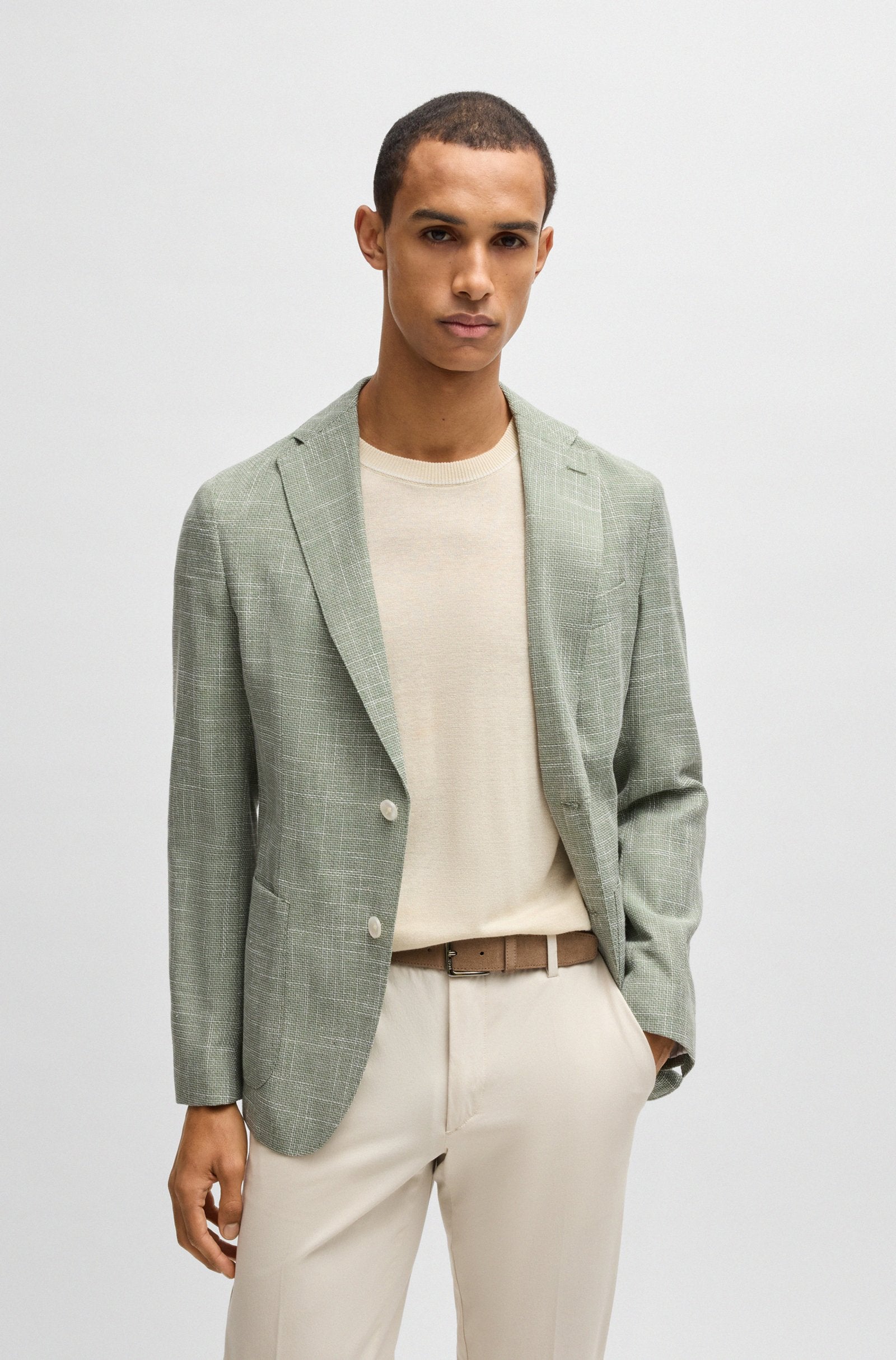 Giacca slim fit con tessutto micromotivo 50540742 10271168 01 311 BOSS Medium green 