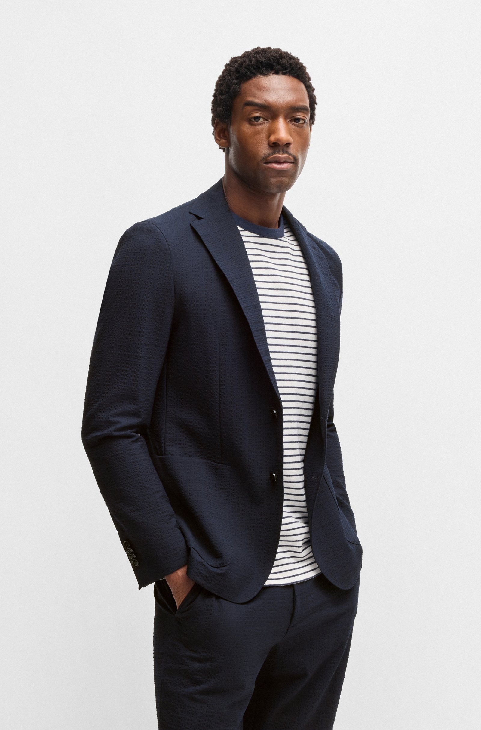 Giacca in seersucker elasticizzato 50540784 10271182 01 404 BOSS Dark blue 