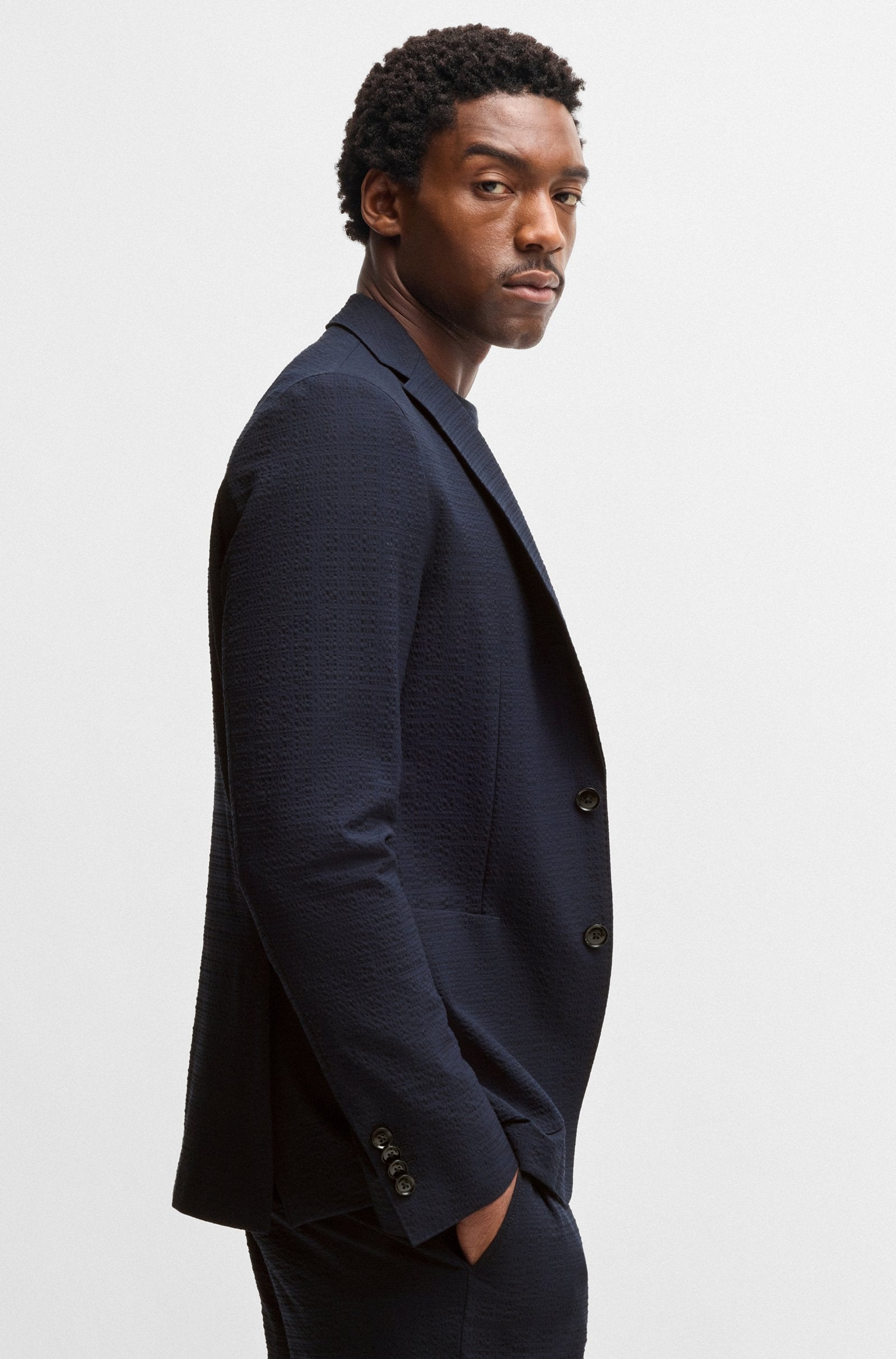 Giacca in seersucker elasticizzato 50540784 10271182 01 404 BOSS Dark blue 