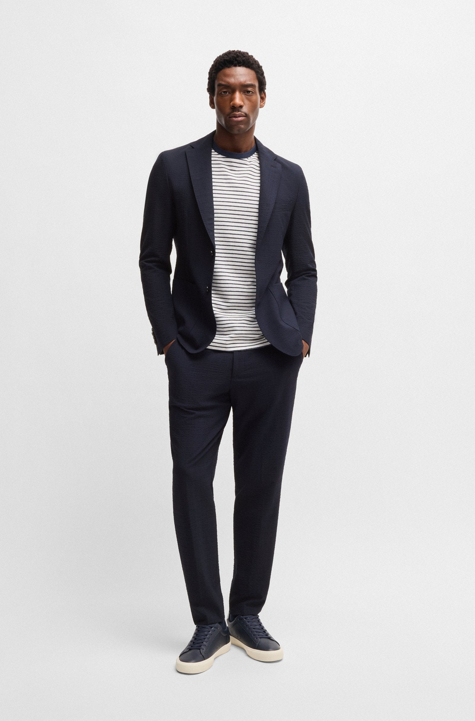 Giacca in seersucker elasticizzato 50540784 10271182 01 404 BOSS Dark blue 