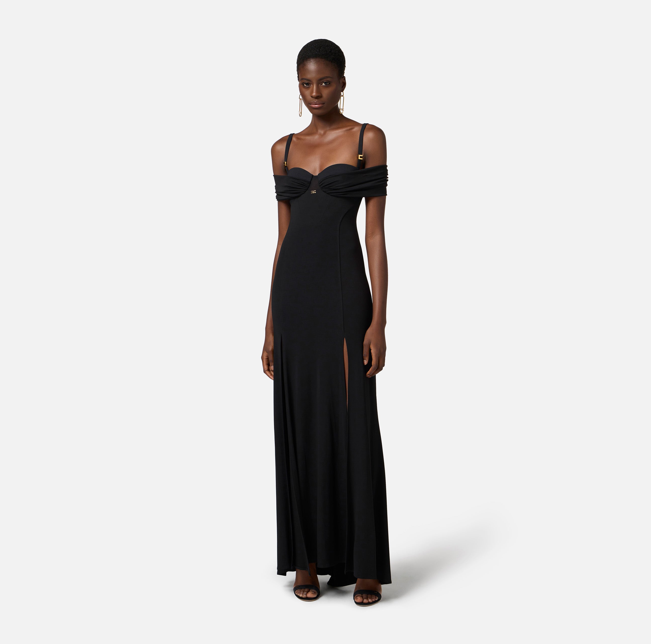 Abito Red Carpet in jersey crêpe con corsetto ABR0851E2 110 ELISABETTA FRANCHI Nero 