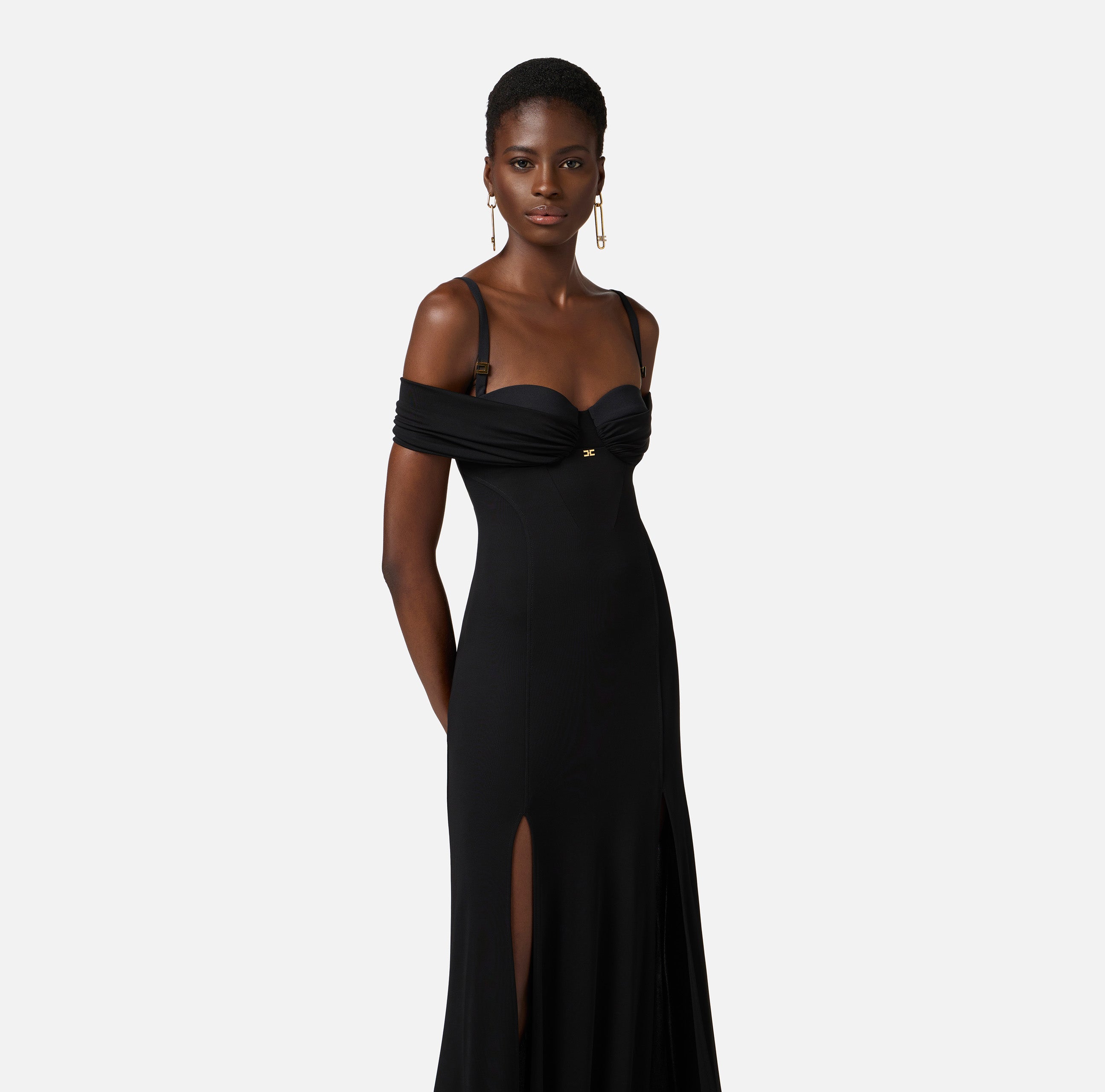 Abito Red Carpet in jersey crêpe con corsetto ABR0851E2 110 ELISABETTA FRANCHI Nero 