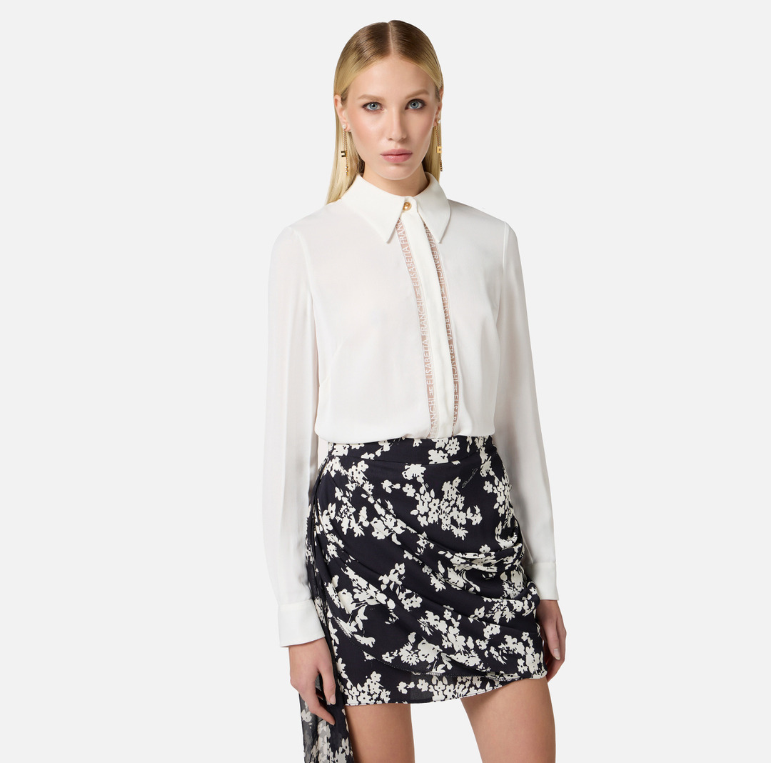 Camicia in georgette con bande lettering CA05451E2 360 ELISABETTA FRANCHI Avorio 
