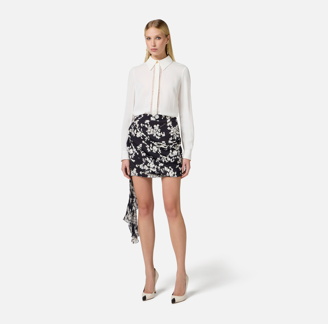 Camicia in georgette con bande lettering CA05451E2 360 ELISABETTA FRANCHI Avorio 