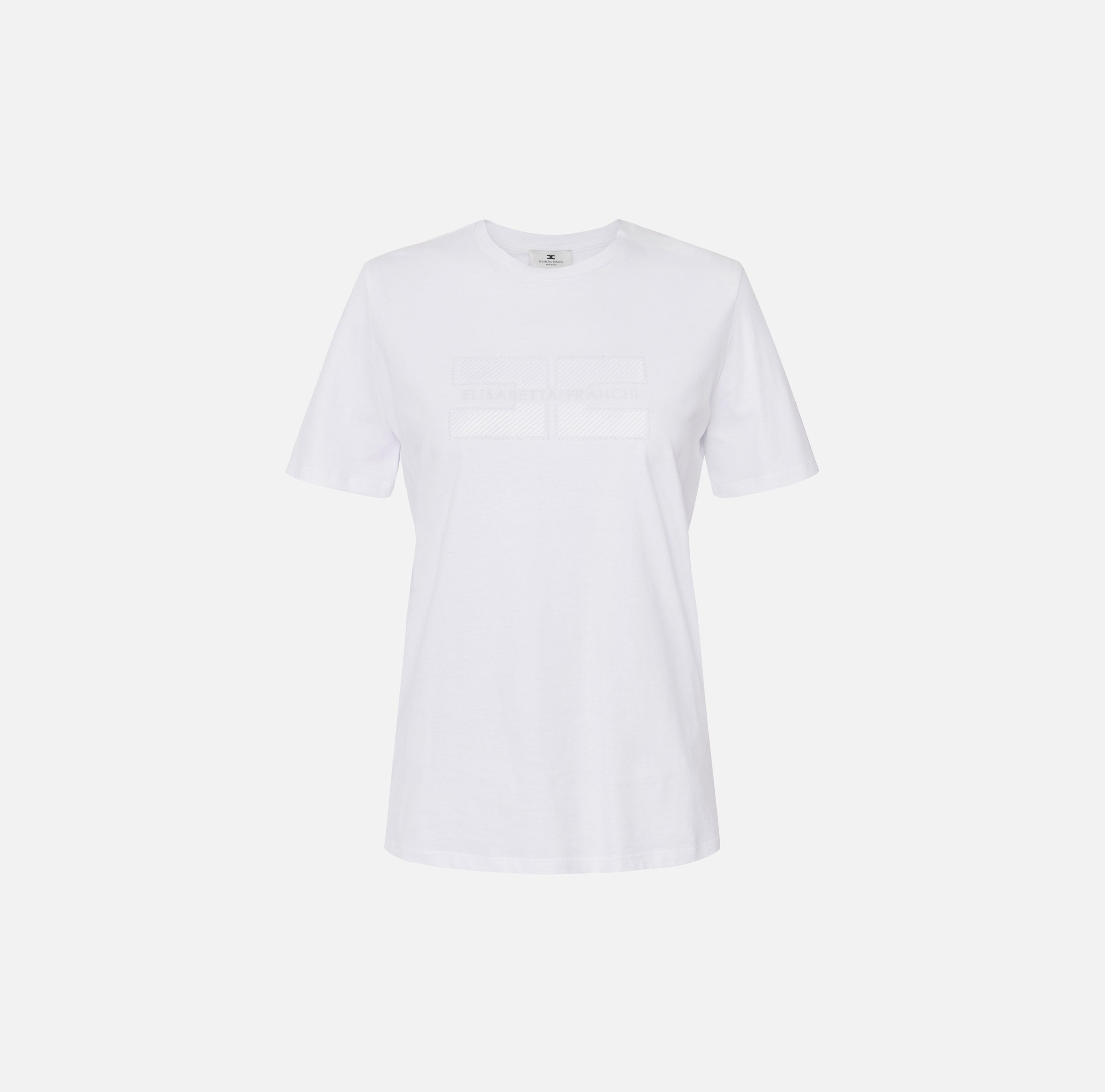 T-shirt in jersey con logo ricamato e strass MA00251E2 270 ELISABETTA FRANCHI Gesso 