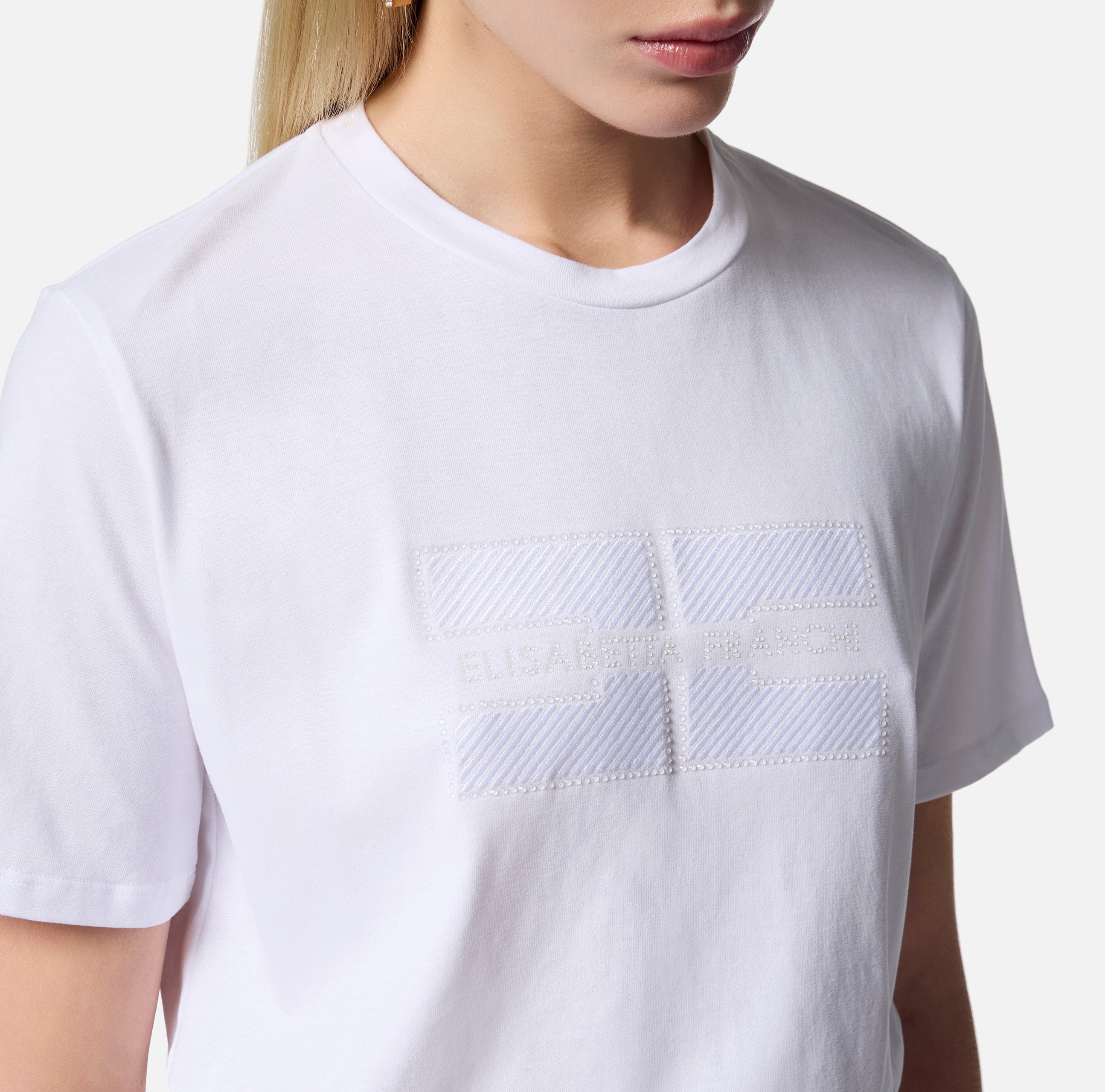 T-shirt in jersey con logo ricamato e strass MA00251E2 270 ELISABETTA FRANCHI Gesso 