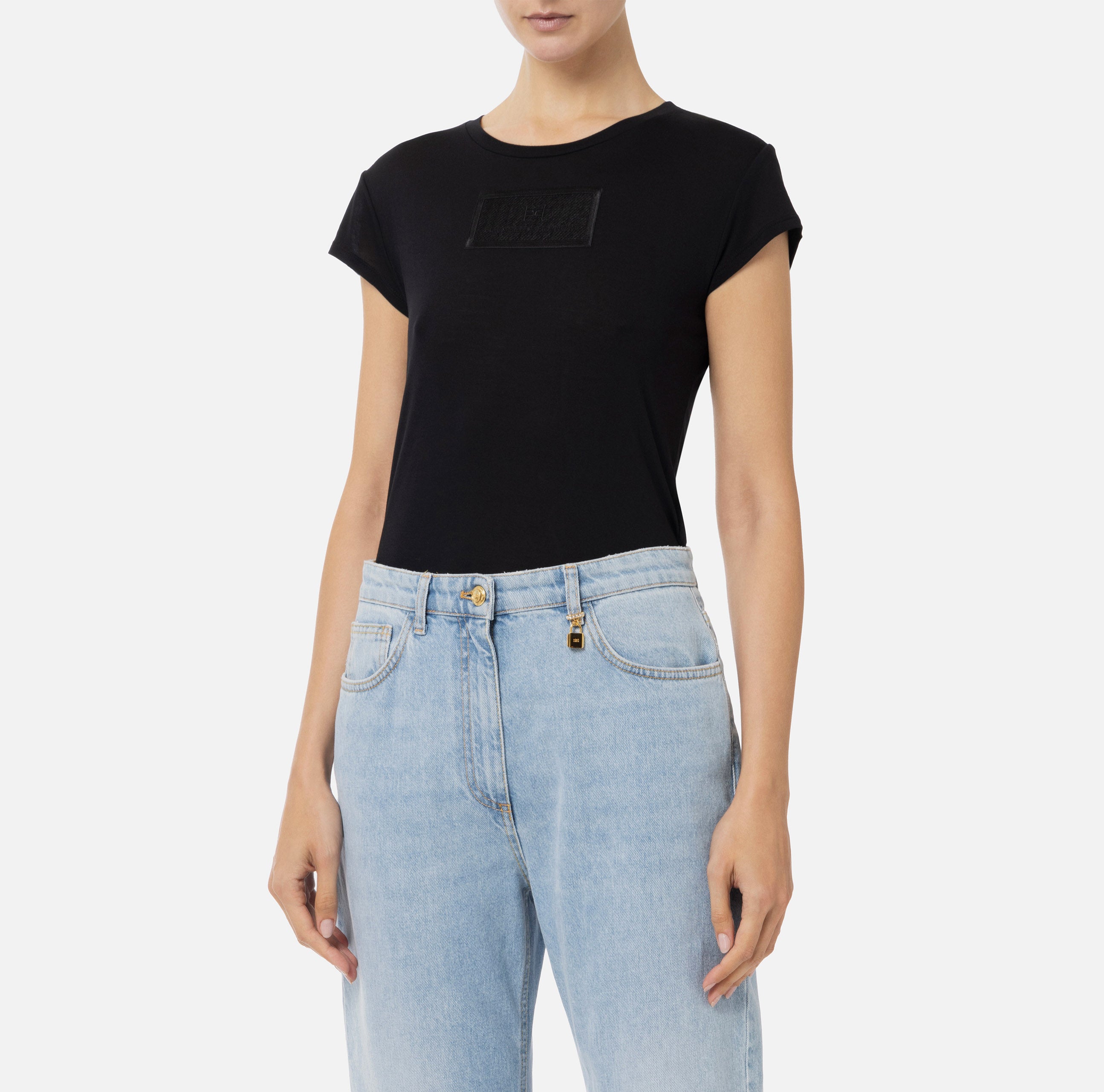 T-shirt in jersey con ricamo MA00451E2 110 ELISABETTA FRANCHI Nero 