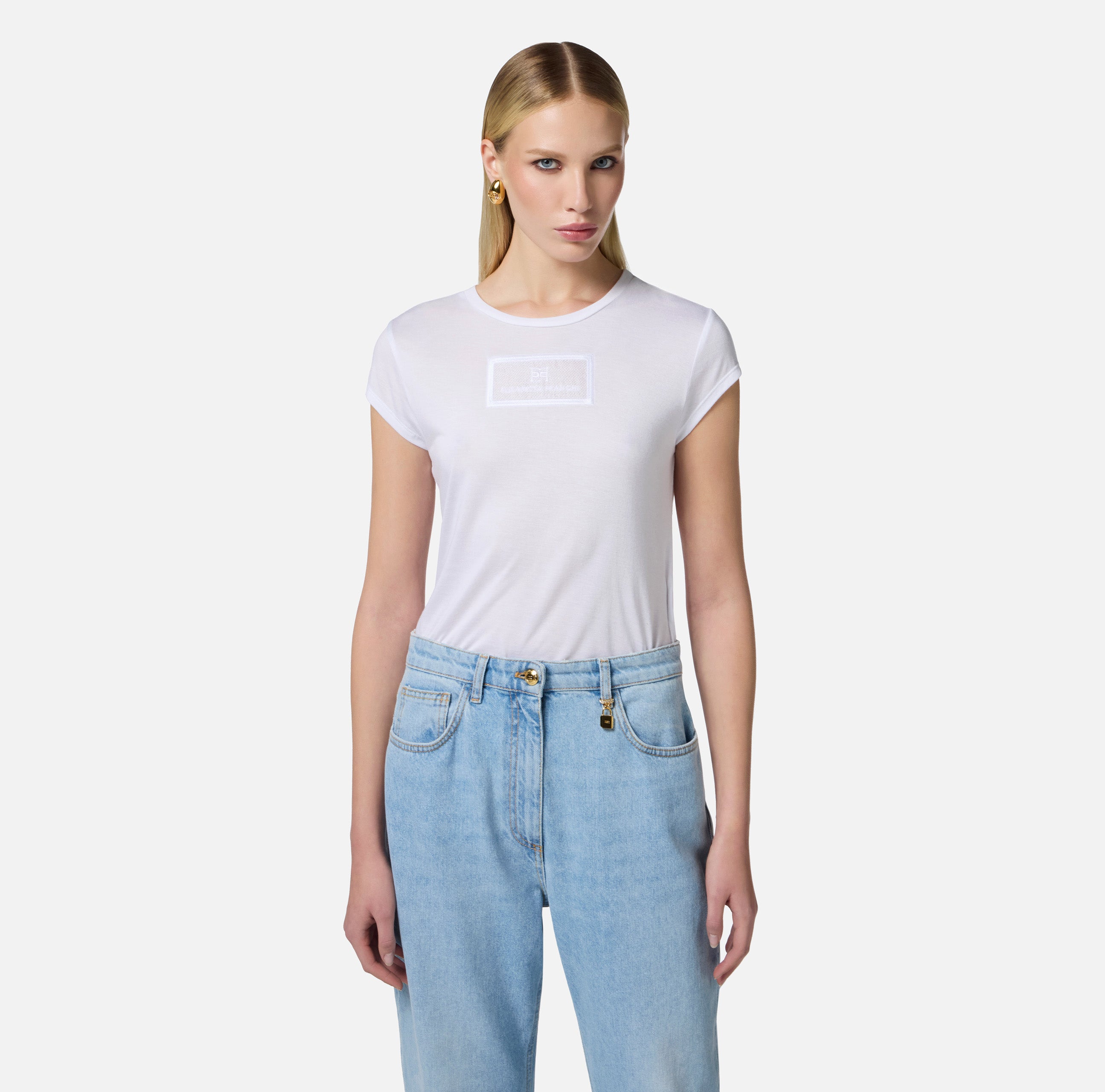 T-shirt in jersey con ricamo MA00451E2 270 ELISABETTA FRANCHI Gesso 