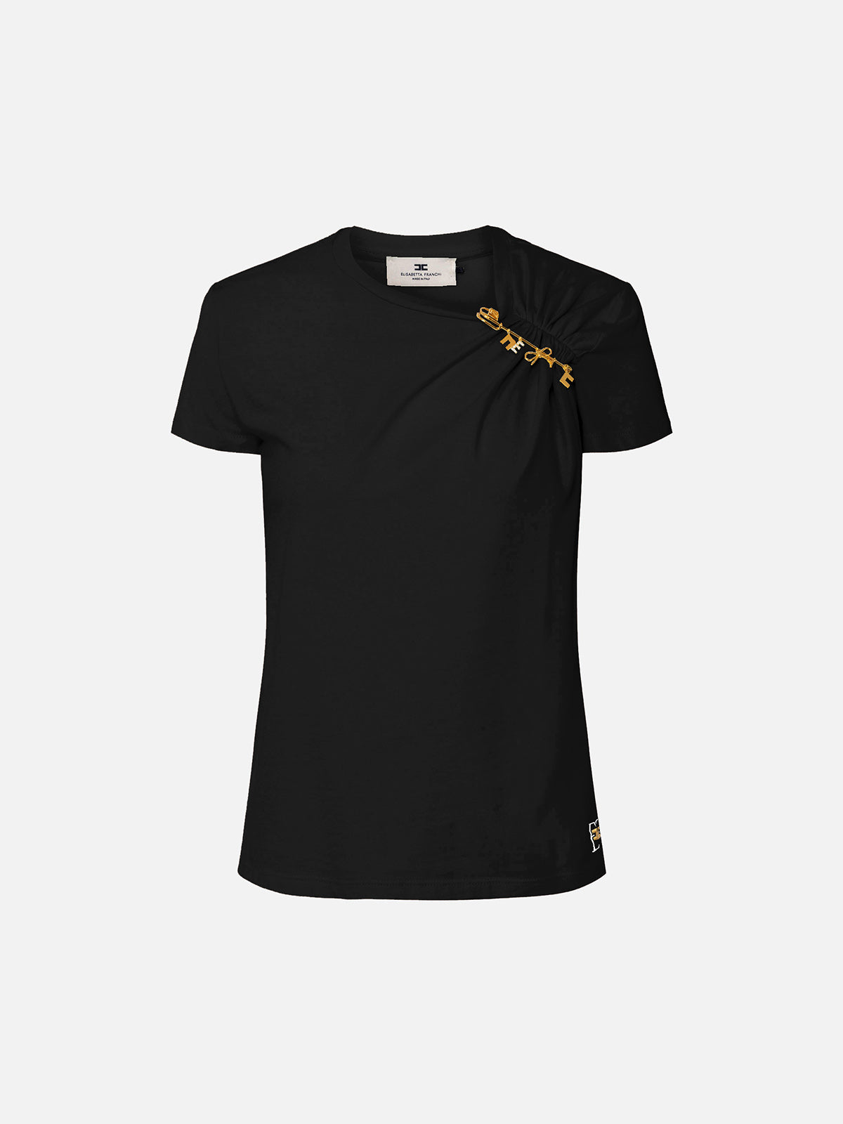 T-shirt in jersey con spilla gioiello MA02851E2 110 ELISABETTA FRANCHI Nero 