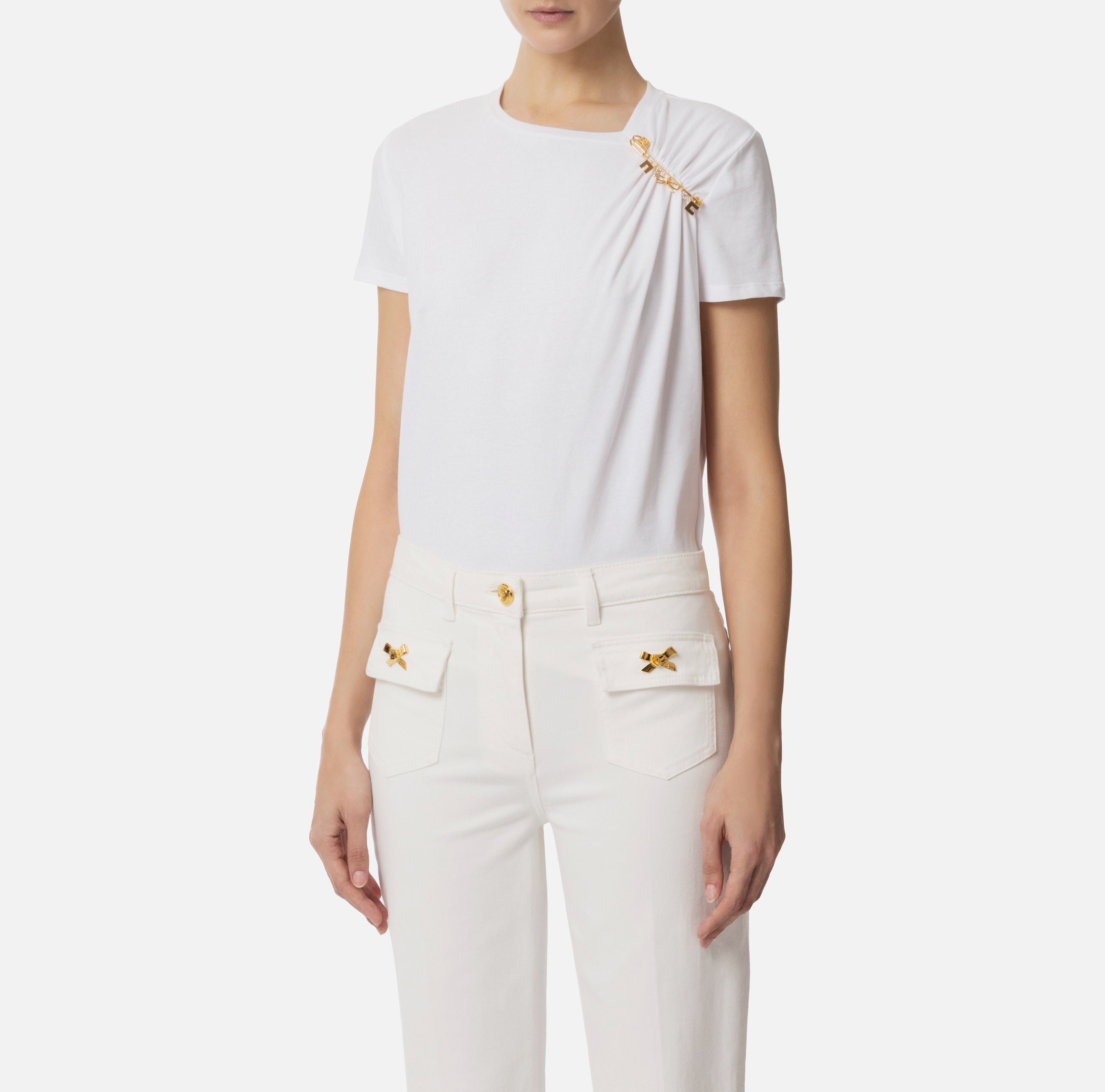T-shirt in jersey con spilla gioiello MA02851E2 270 ELISABETTA FRANCHI Gesso 