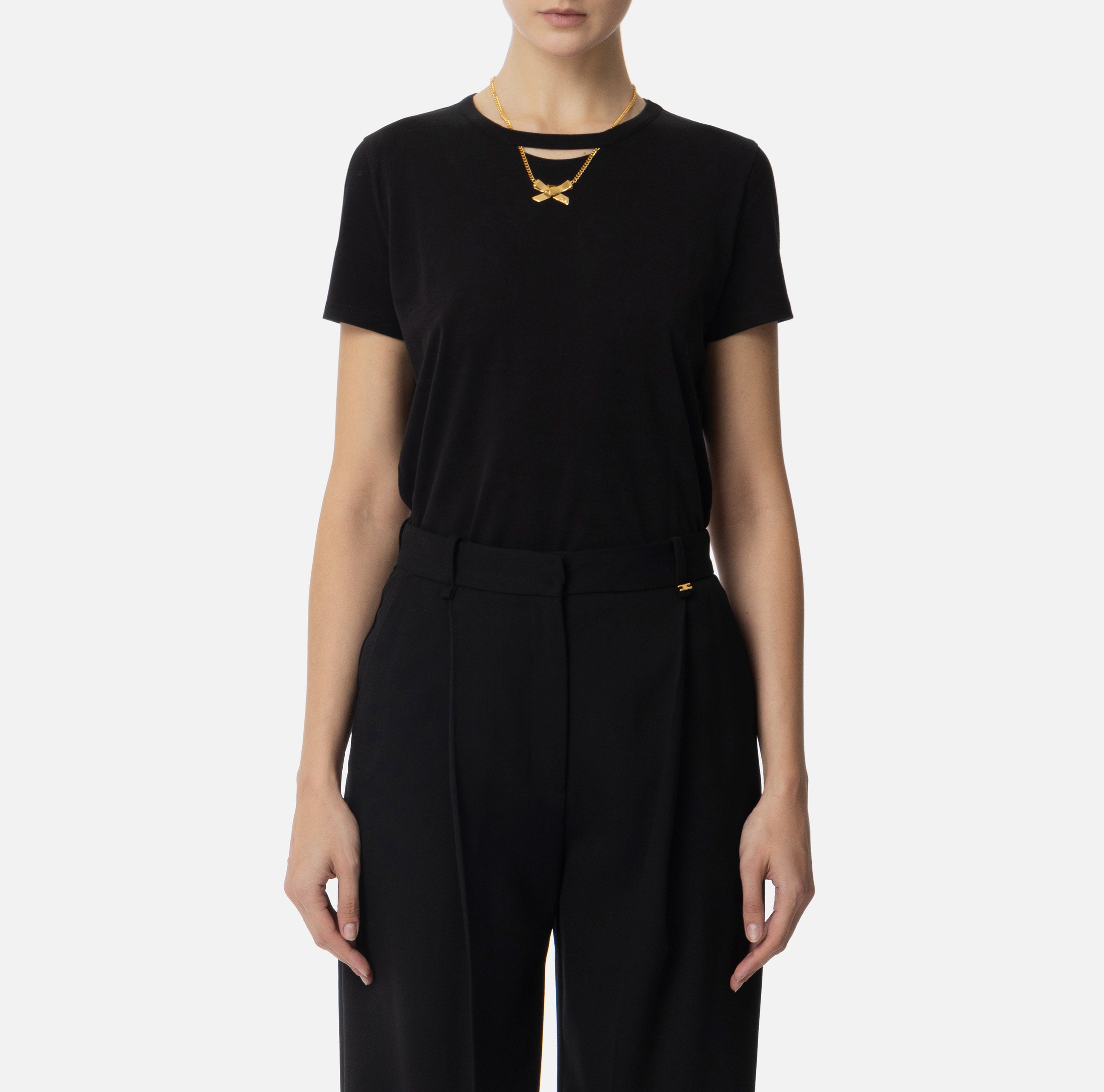 T-shirt in jersey con collana a fiocco MA02951E2 110 ELISABETTA FRANCHI Nero 