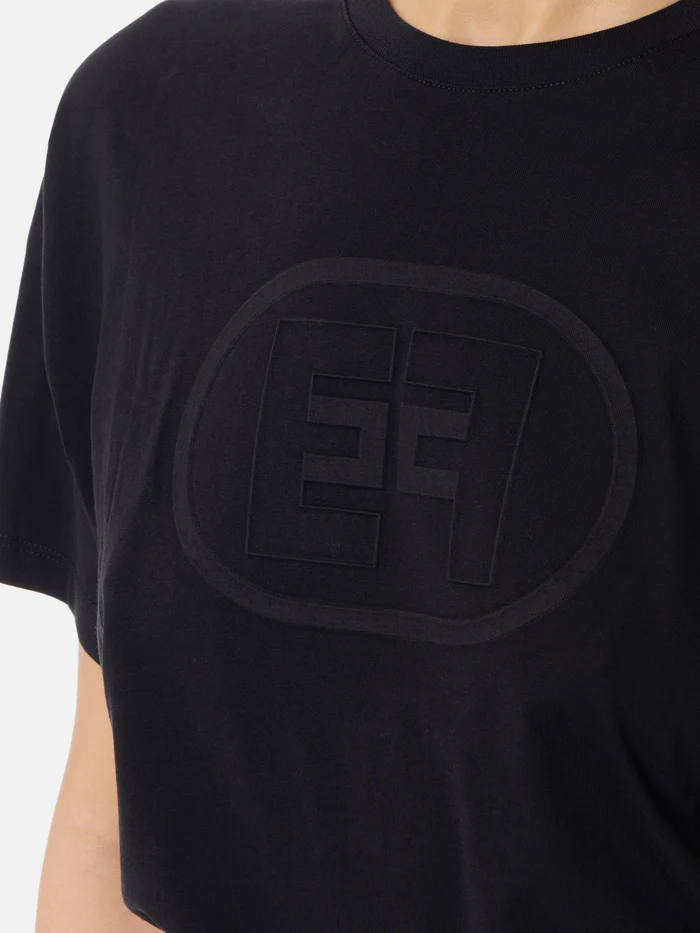 T-shirt in jersey con logo embossed MA60N51E2 110 ELISABETTA FRANCHI Nero 