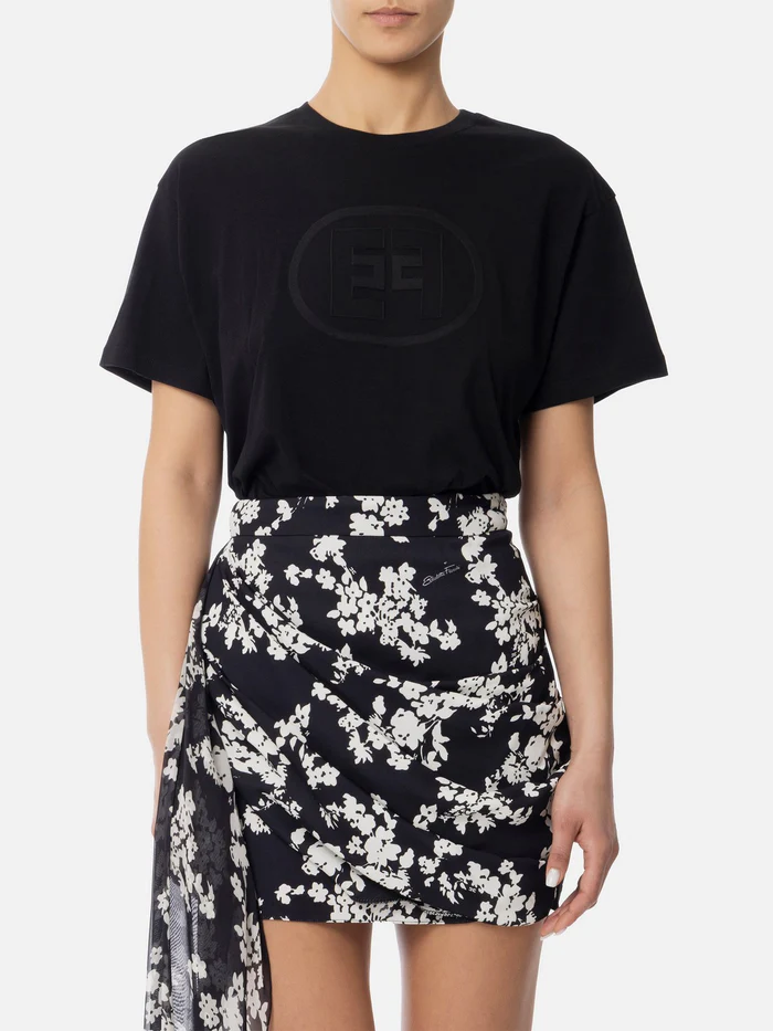 T-shirt in jersey con logo embossed MA60N51E2 110 ELISABETTA FRANCHI Nero 