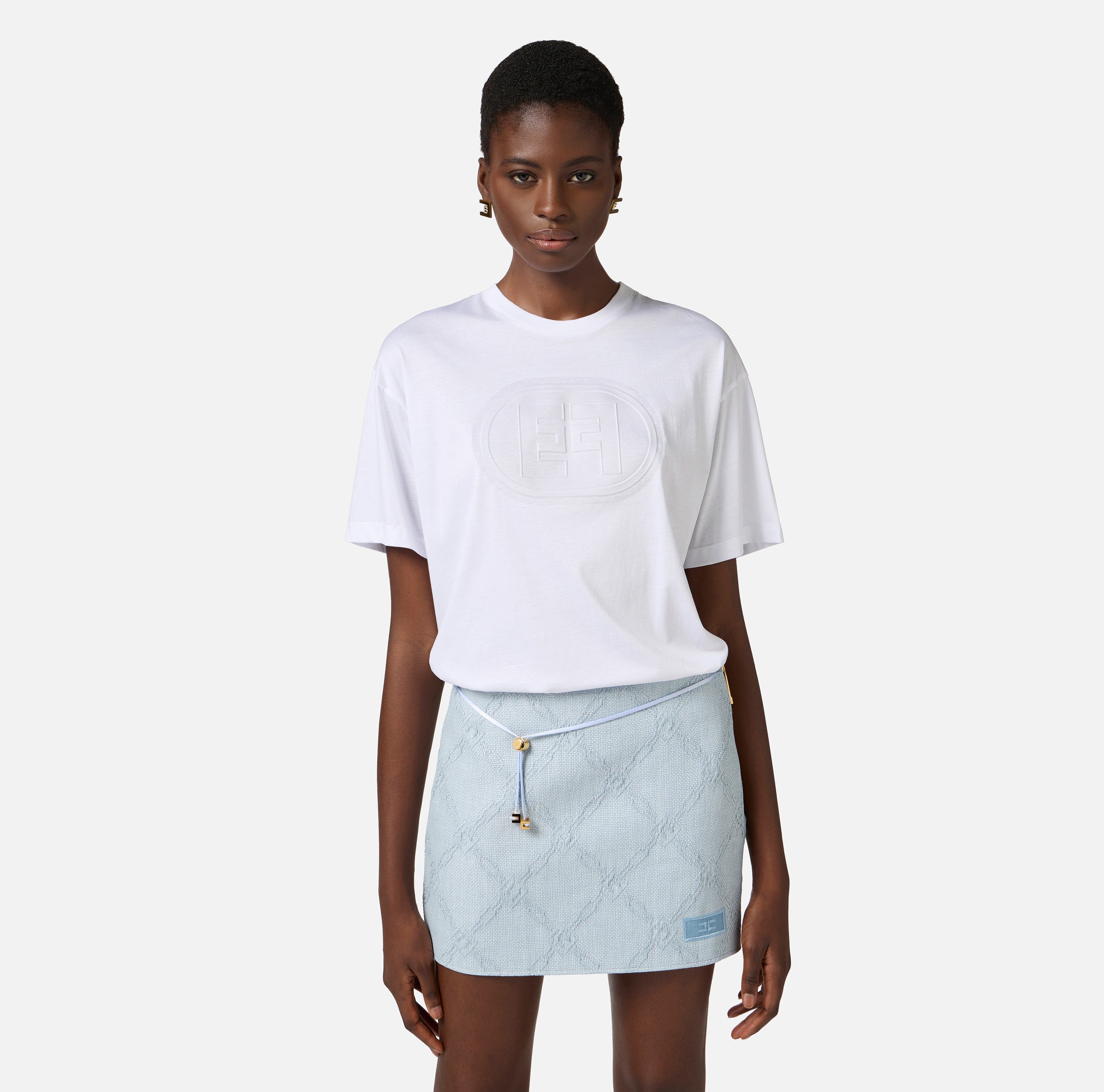 T-shirt in jersey con logo embossed MA60N51E2 270 ELISABETTA FRANCHI Gesso 